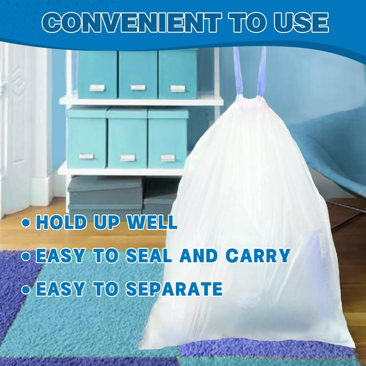 4 Gallon Trash Bags Drawstring 1.1 Mil - 120 Count White Small Garbage Bags Unscented for Bathroom, 15 Liter Thick Plastic Wastebasket Liners for Toilet Home Office and Bedroom