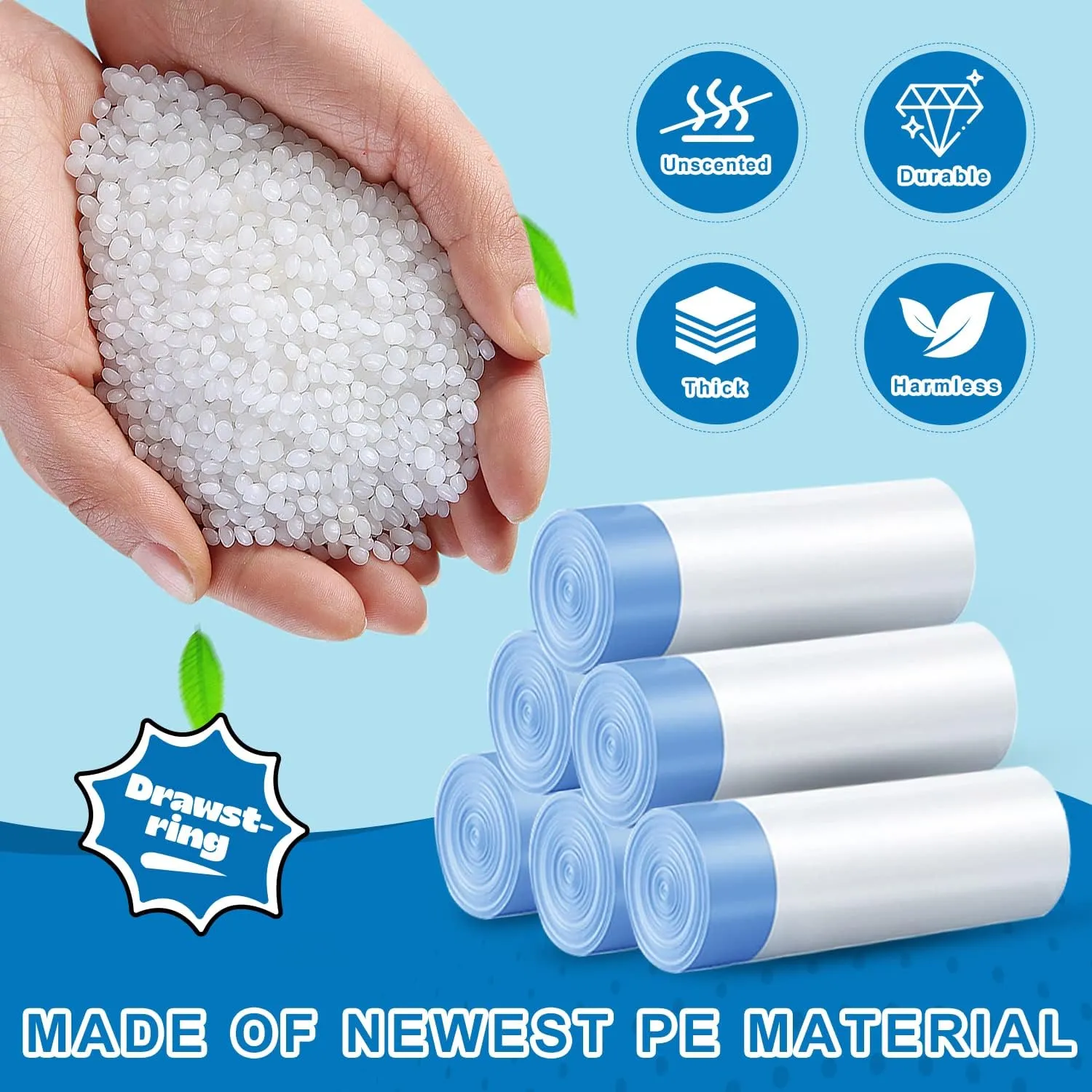 4 Gallon Trash Bags Drawstring 1.1 Mil - 120 Count White Small Garbage Bags Unscented for Bathroom, 15 Liter Thick Plastic Wastebasket Liners for Toilet Home Office and Bedroom