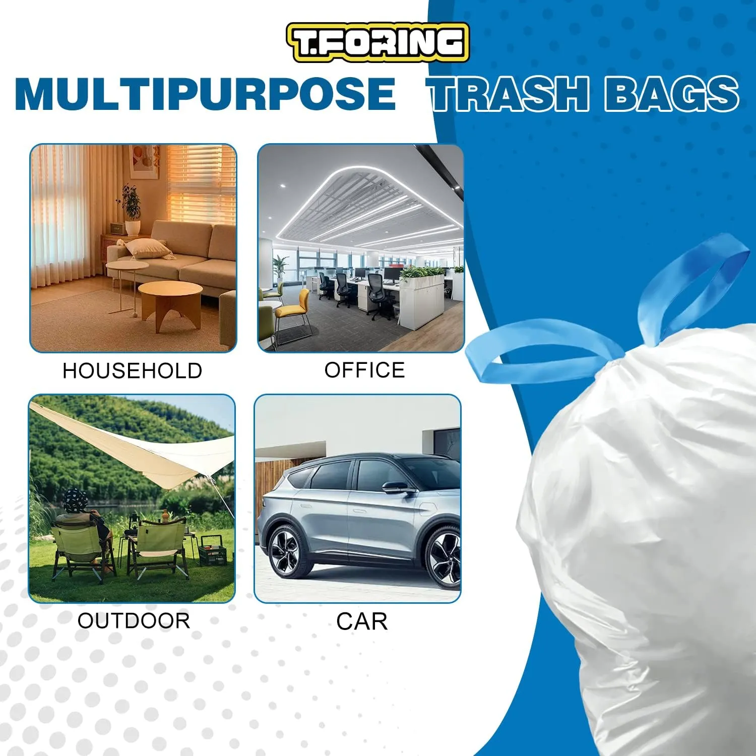 4 Gallon Trash Bags Drawstring 1.1 Mil - 120 Count White Small Garbage Bags Unscented for Bathroom, 15 Liter Thick Plastic Wastebasket Liners for Toilet Home Office and Bedroom