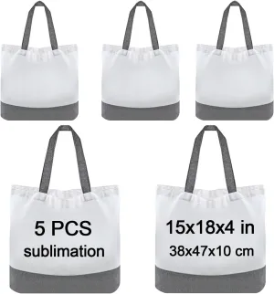 5 pcs Sublimation Tote Bags,polyester tote bags for sublimation, blank canvas tote bags for DIY Crafting and Decorating