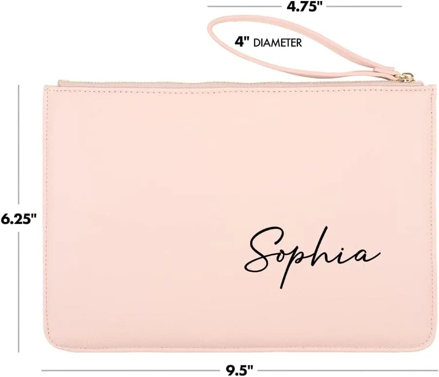 Andaz Press Personalized Vegan Leather Wristlet Clutch Purse Pouch Bag for Women, Bridesmaid Proposal Gifts Minimal Custom Name Cosmetic Bag for Wedding Bachelorette Bridal Shower Bridal Party, 1-Pack