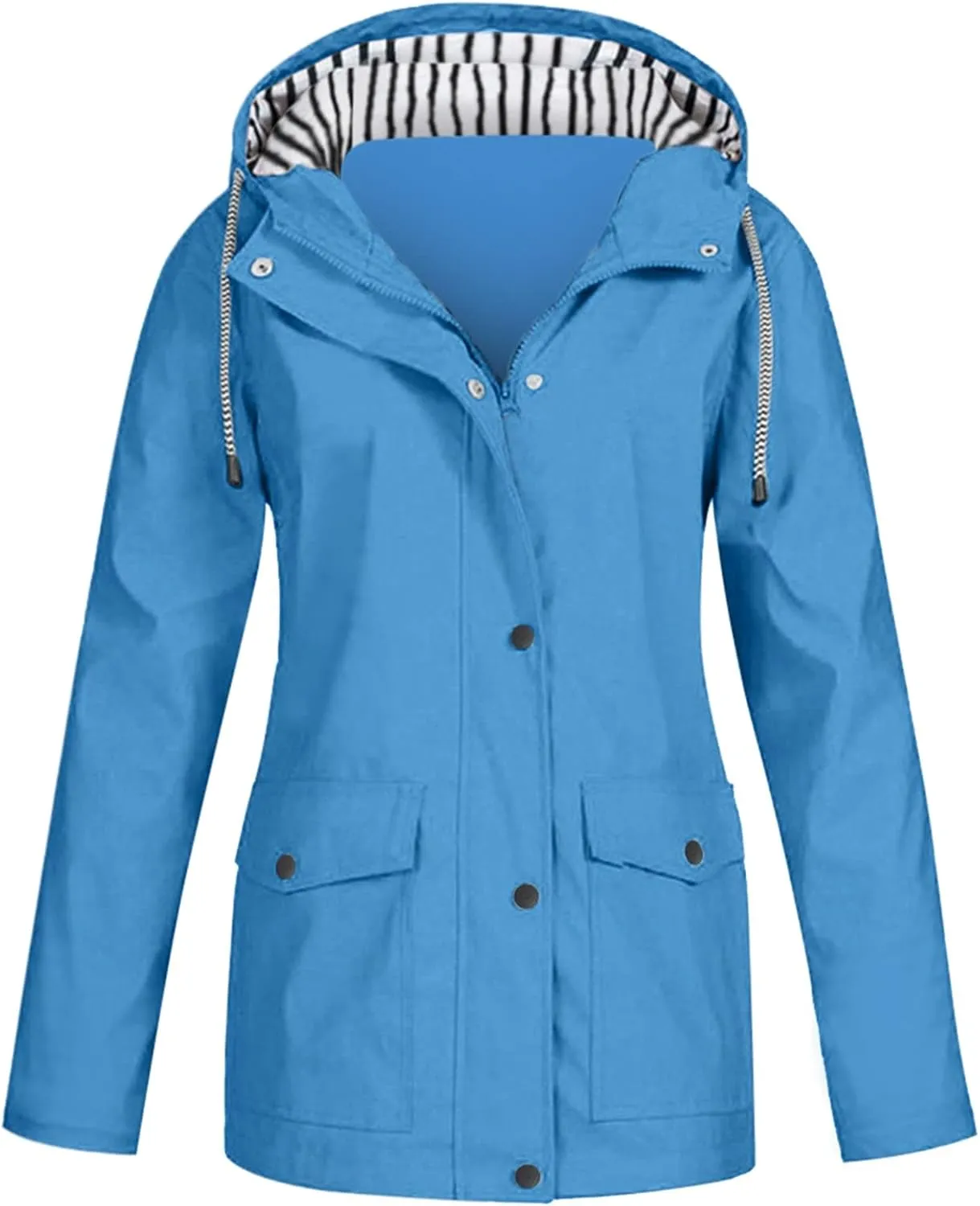 Aniywn Women Plus Size Rain Jacket Outdoor Waterproof Windproof Hooded Raincoat Casual Lightweight Jacket for Hiking Travel