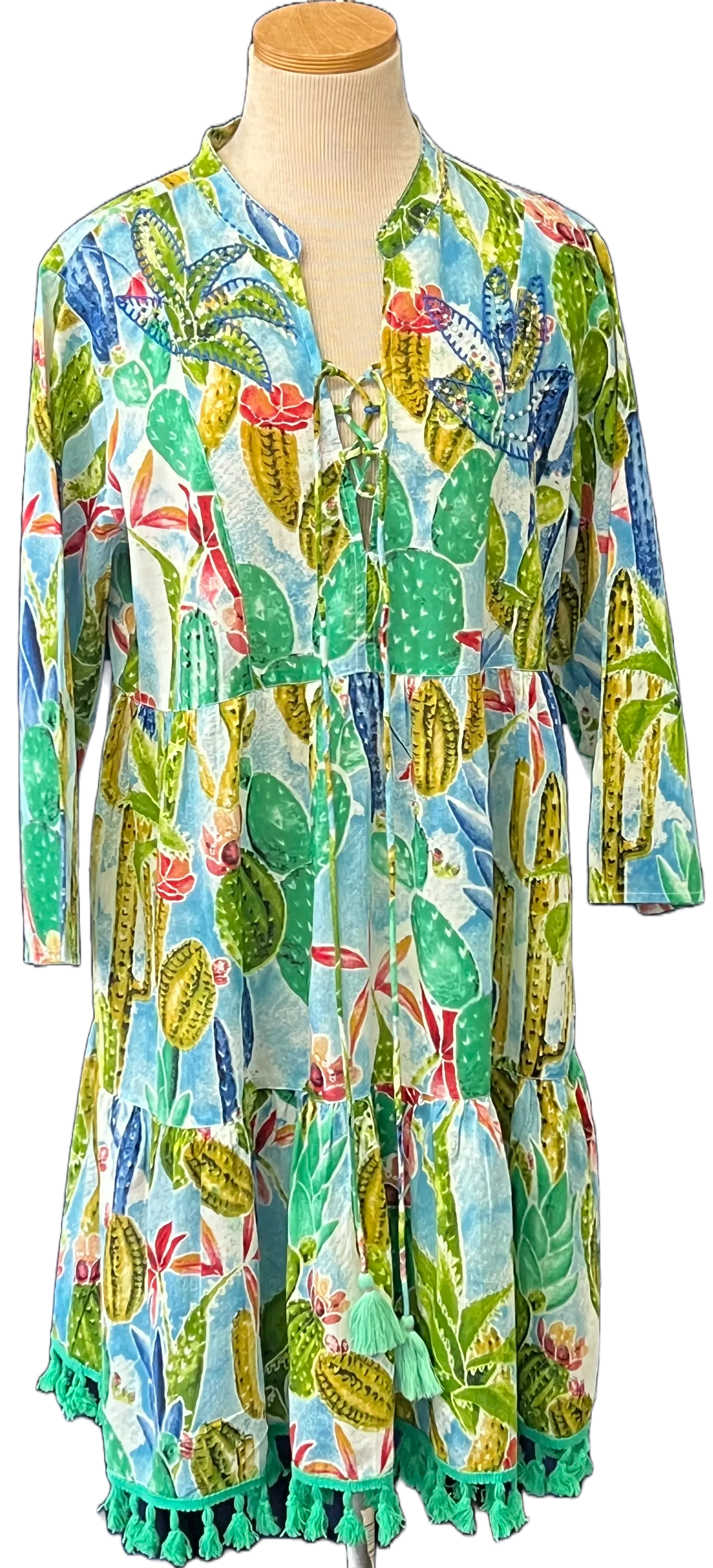 Artisan Succulent Beaded & Embroidered KikiSol Tassel Dress