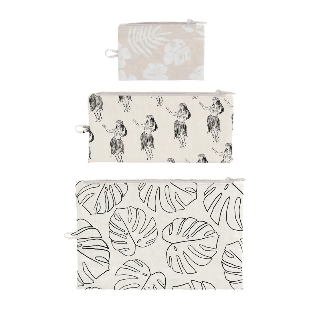 Beige Hula Flat Pouch, Set of 3