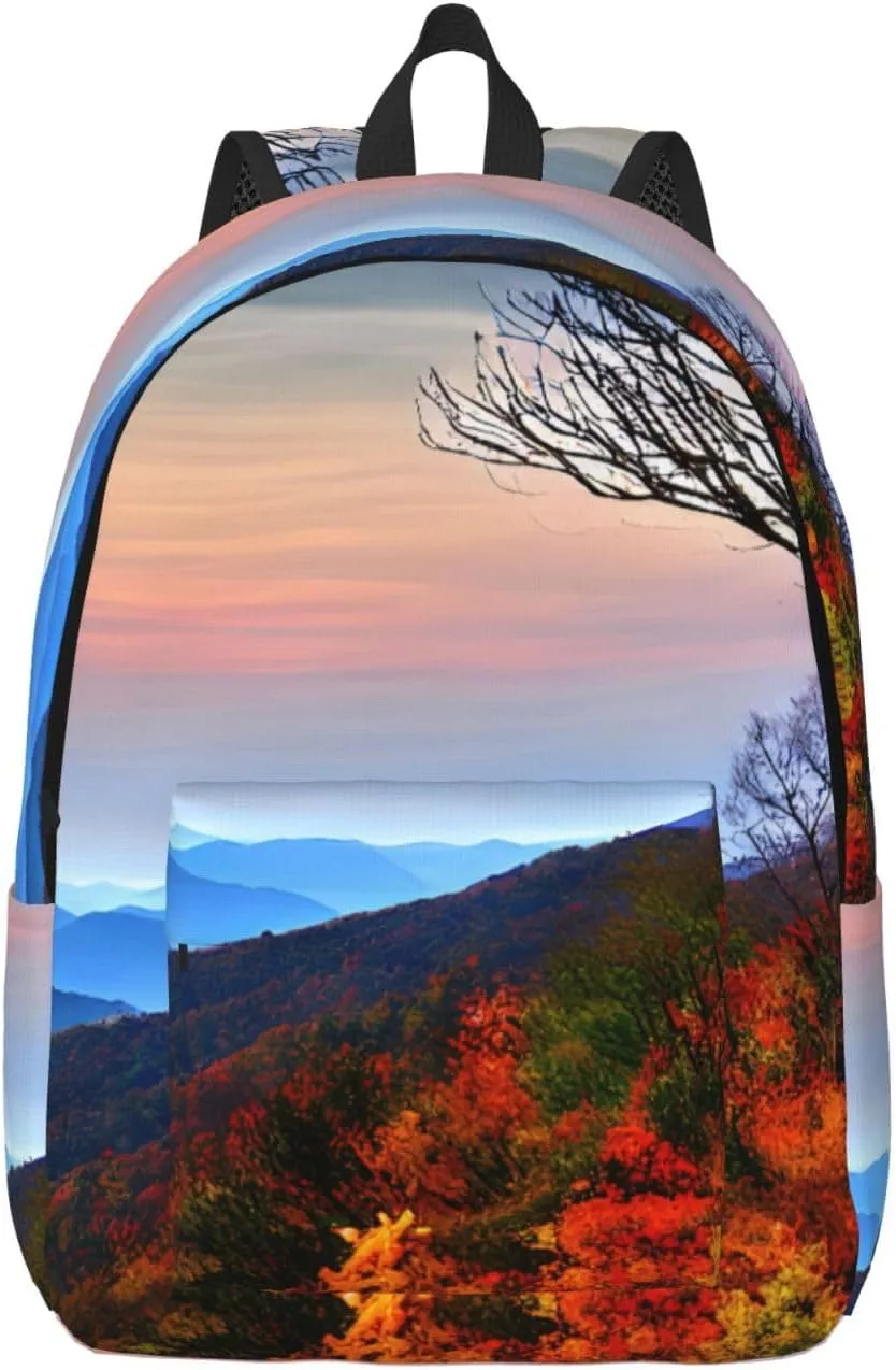 Blue Ridge Mountains Print Stylish Canvas Backpack,Travel Backpack With Pockets,For Hiking And Daily Use