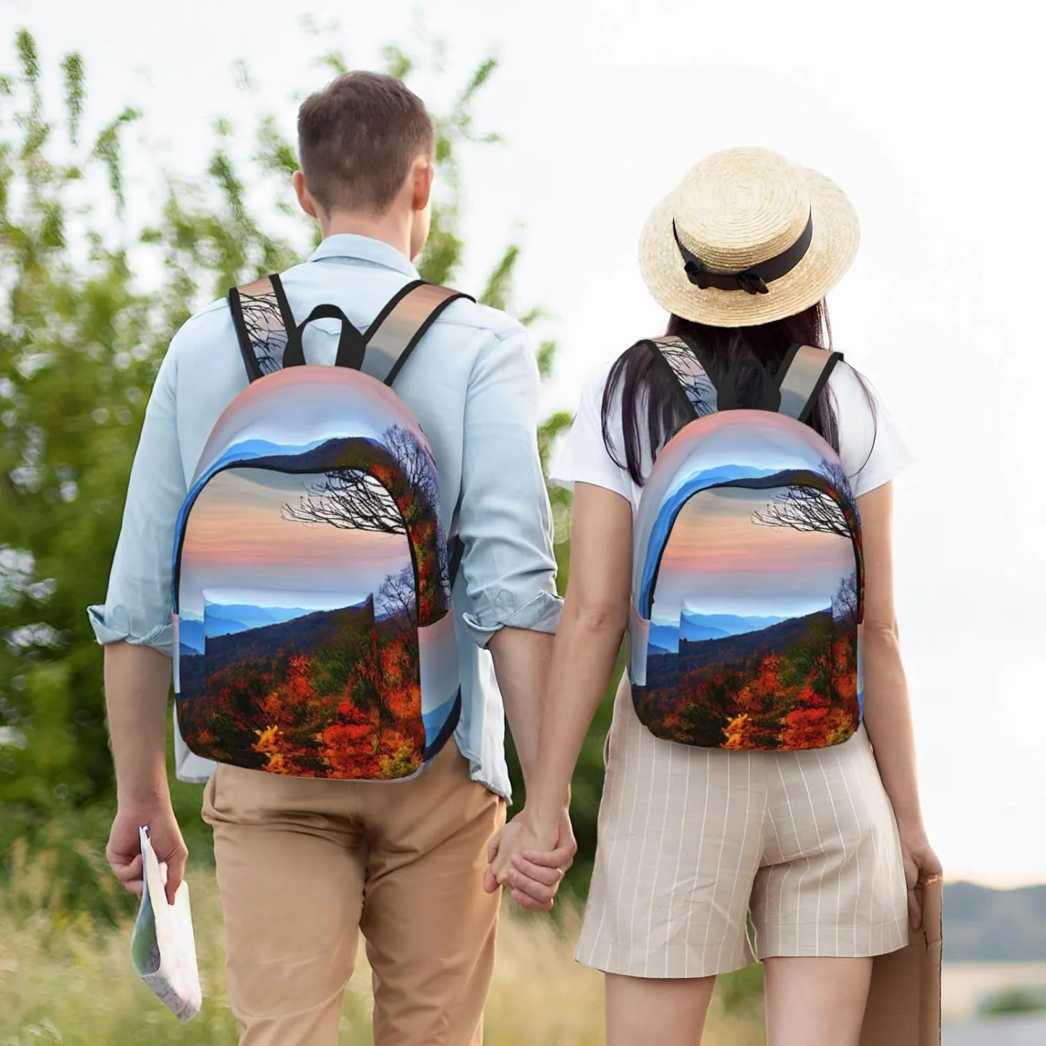 Blue Ridge Mountains Print Stylish Canvas Backpack,Travel Backpack With Pockets,For Hiking And Daily Use