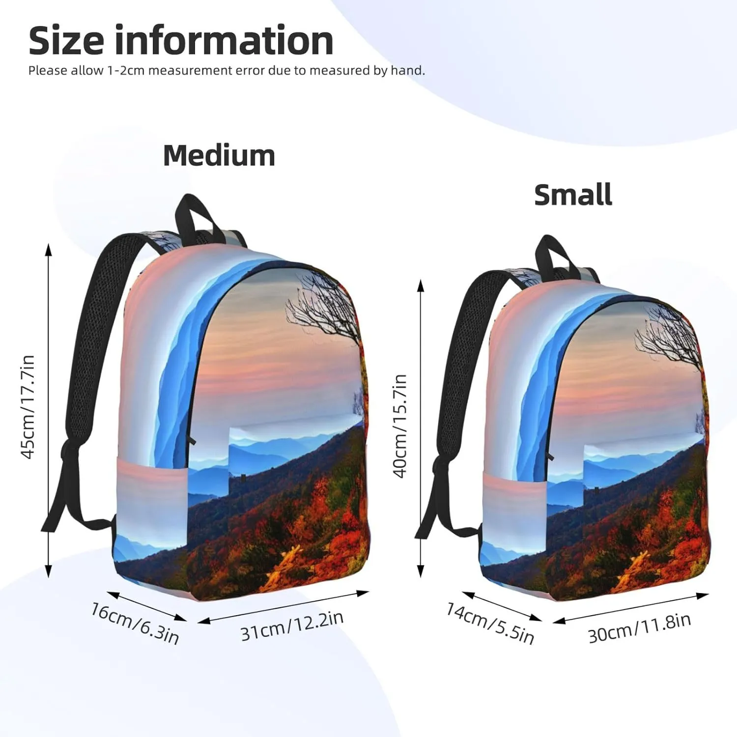 Blue Ridge Mountains Print Stylish Canvas Backpack,Travel Backpack With Pockets,For Hiking And Daily Use
