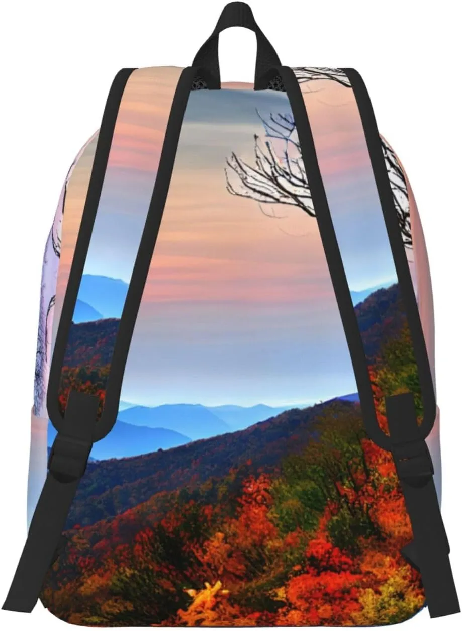 Blue Ridge Mountains Print Stylish Canvas Backpack,Travel Backpack With Pockets,For Hiking And Daily Use