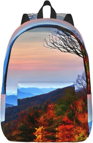 Blue Ridge Mountains Print Stylish Canvas Backpack,Travel Backpack With Pockets,For Hiking And Daily Use