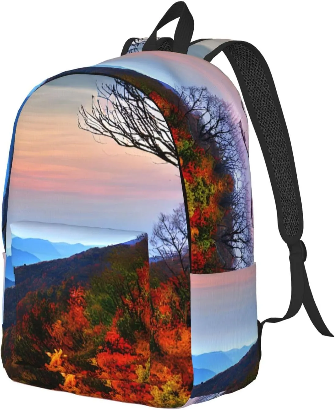 Blue Ridge Mountains Print Stylish Canvas Backpack,Travel Backpack With Pockets,For Hiking And Daily Use
