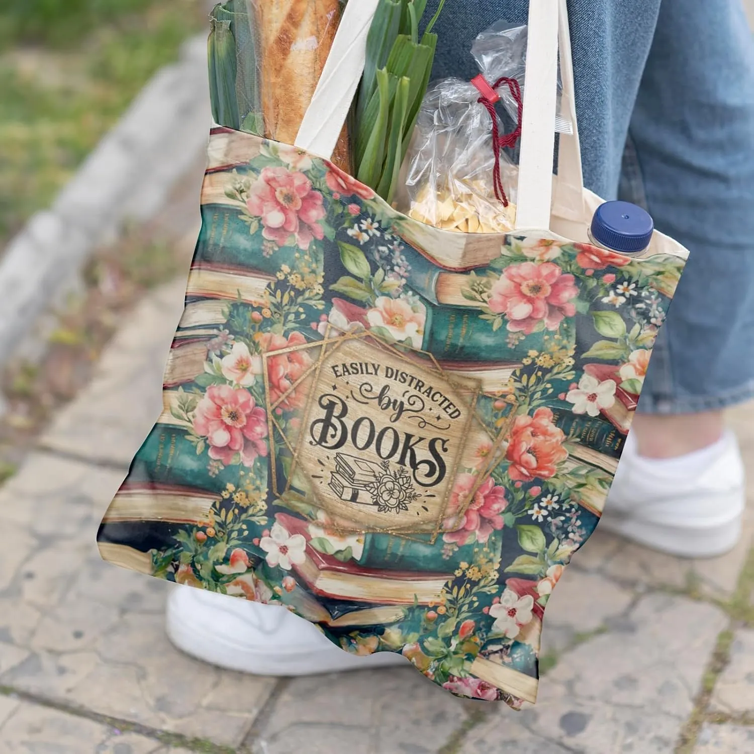 Book Canvas Tote Bag for Women Book Lovers,Reusable Shopping Bags Grocery Bags, Readers Bookworm Gift Ideas