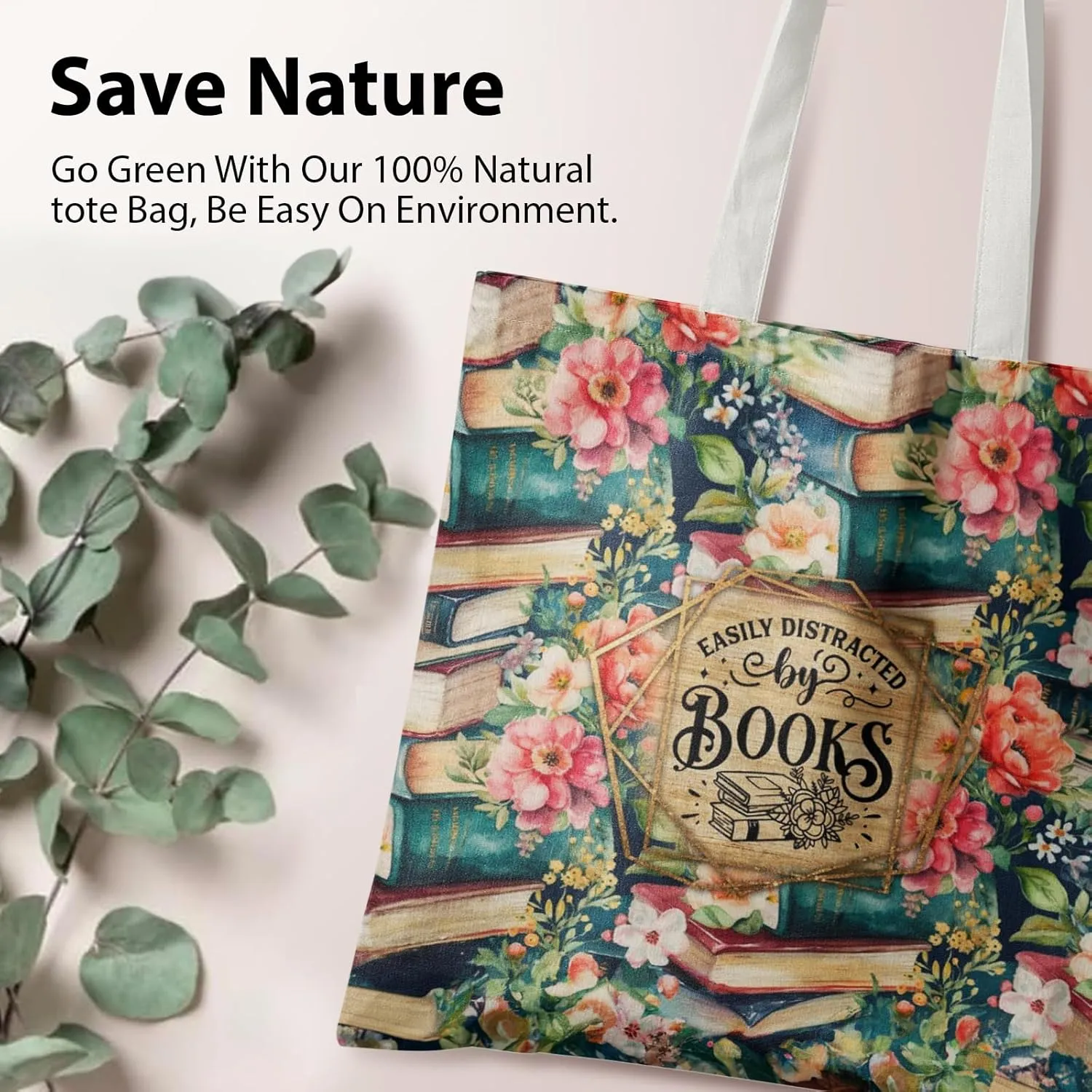 Book Canvas Tote Bag for Women Book Lovers,Reusable Shopping Bags Grocery Bags, Readers Bookworm Gift Ideas
