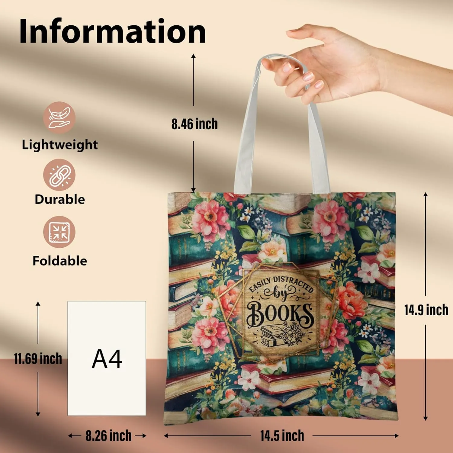 Book Canvas Tote Bag for Women Book Lovers,Reusable Shopping Bags Grocery Bags, Readers Bookworm Gift Ideas