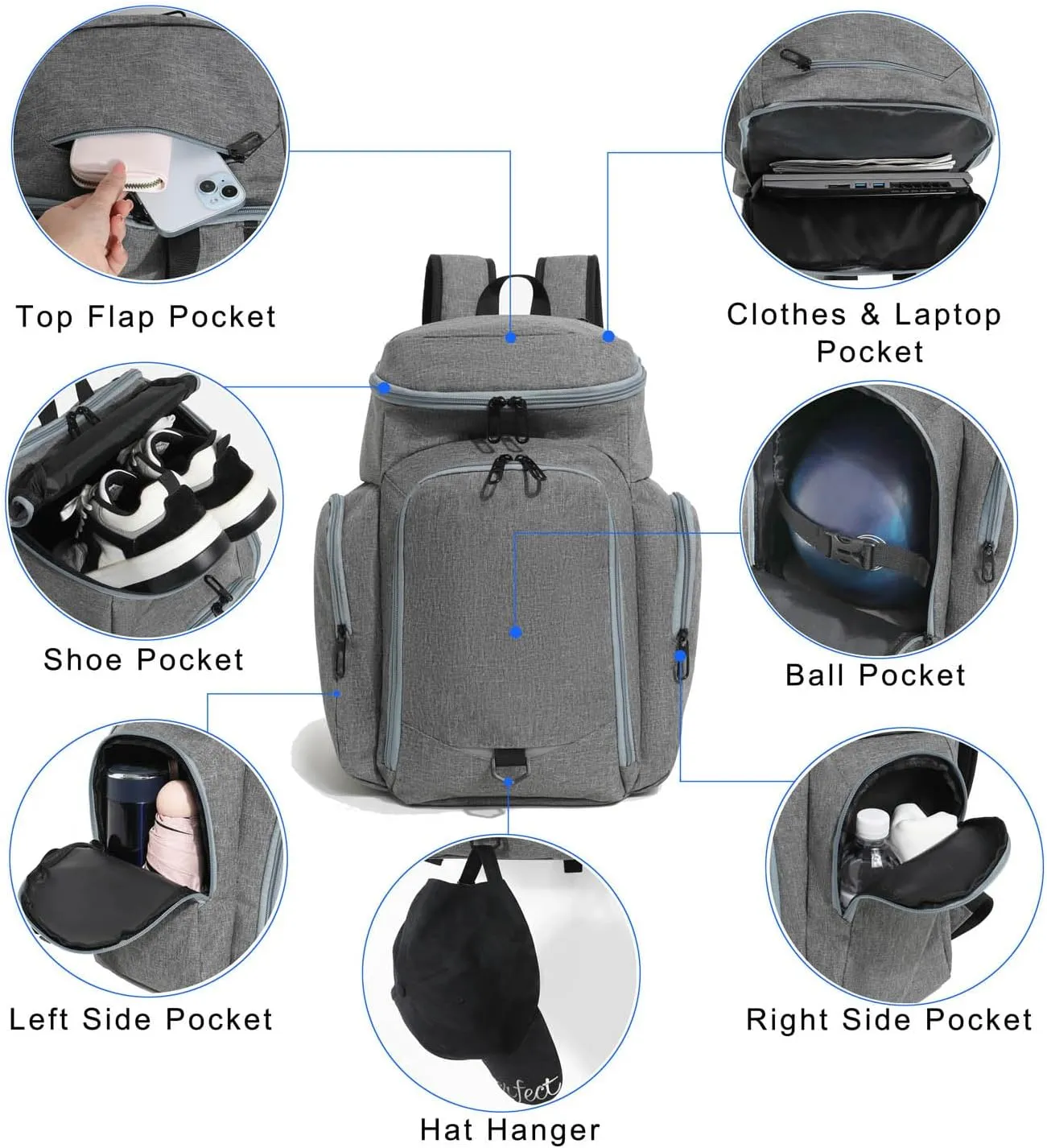 Bowling Backpacks Bowling Ball Bag Backpack for Single Ball with Shoe Bag Up to Size 18 Inches Bowling Bag with Padded Ball Holder for Accessories (Grey)