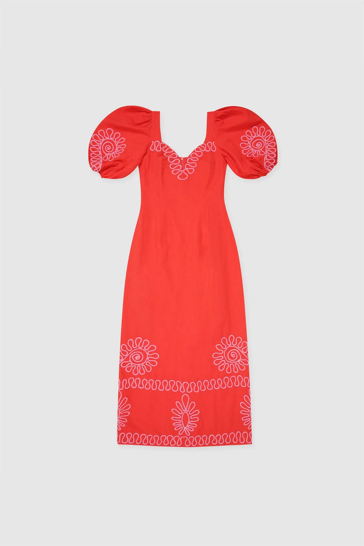 Carmensita Embriodered Midi Dress - Rojo
