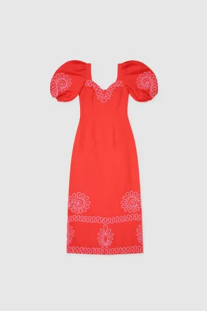 Carmensita Embriodered Midi Dress - Rojo