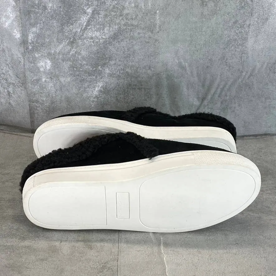 CASLON Women's Black Solid Leather Nage Cozy Faux-Fur Slip-On Mule Shoes SZ 9.5
