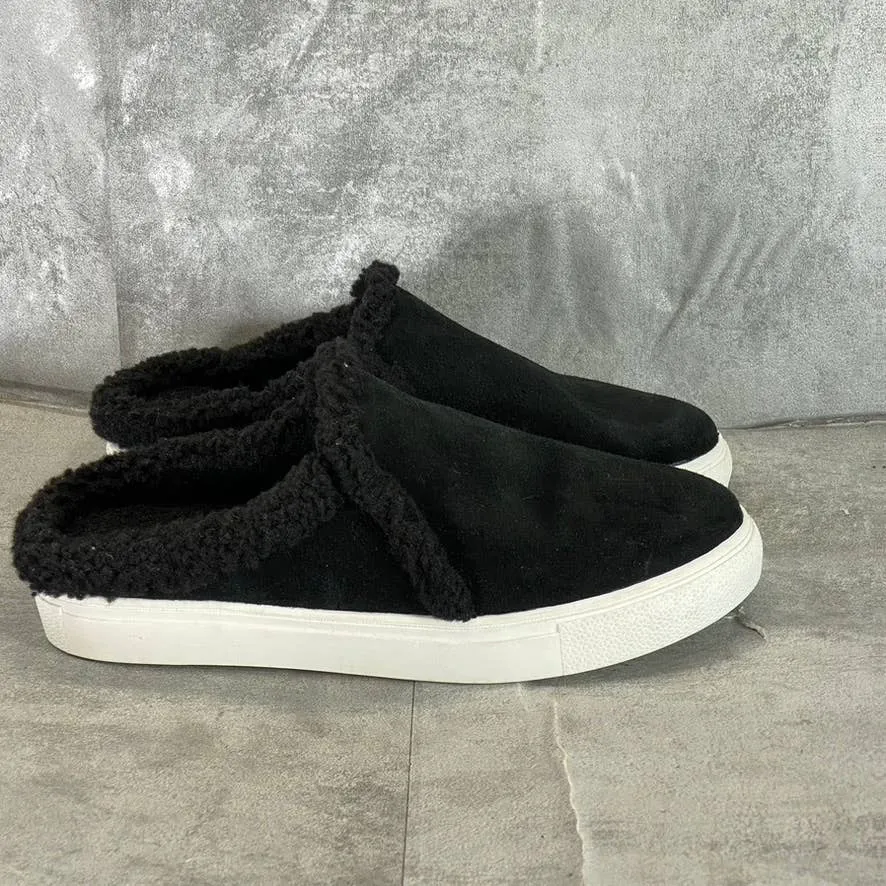 CASLON Women's Black Solid Leather Nage Cozy Faux-Fur Slip-On Mule Shoes SZ 9.5