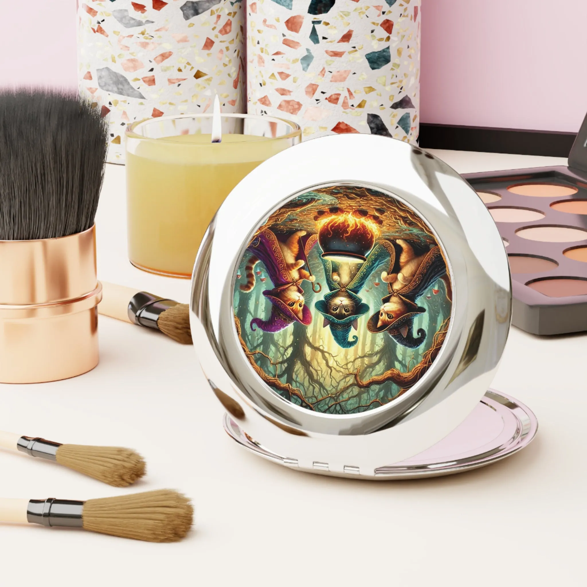 Cat Witches Cauldron - Compact Travel Mirror - Halloween Accessory