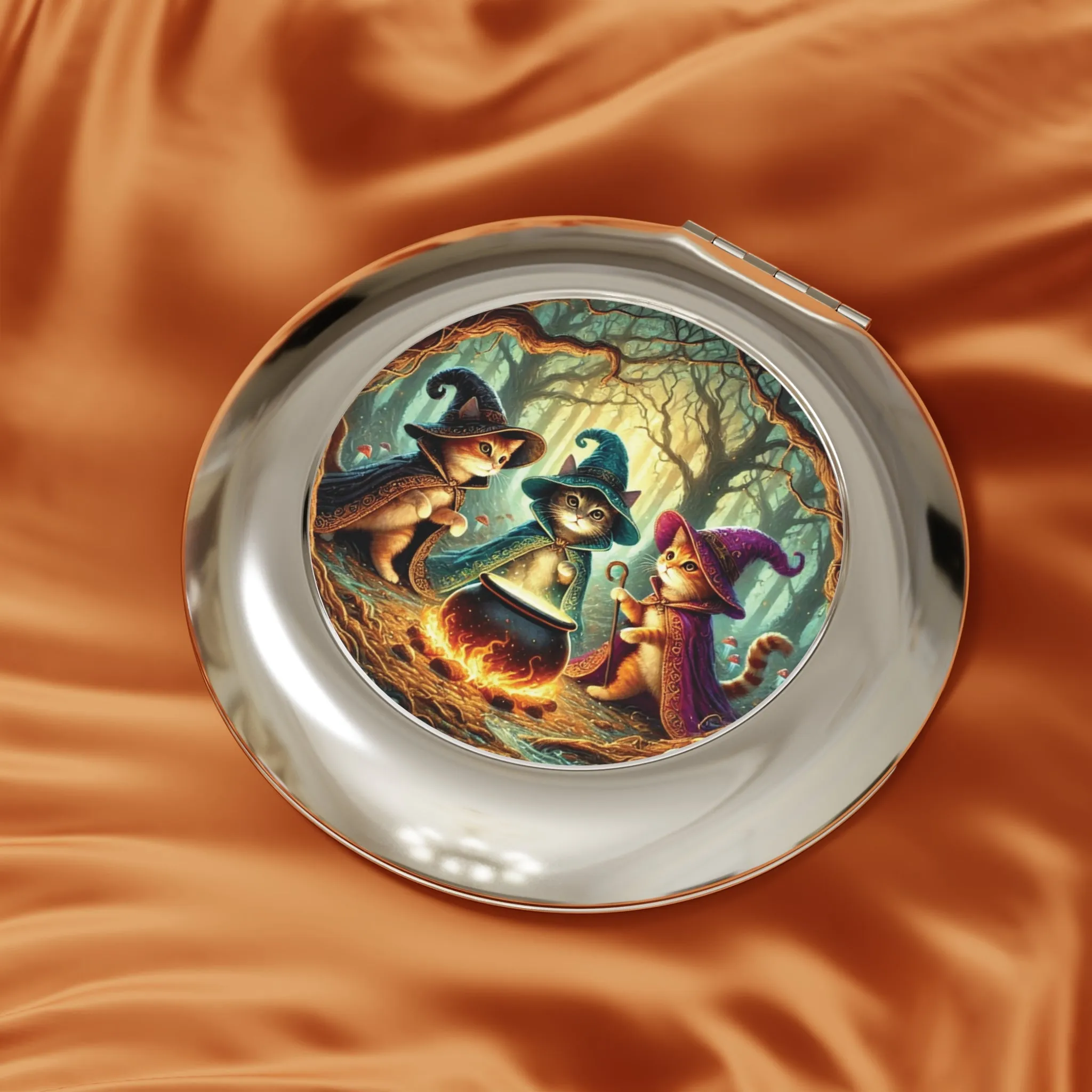 Cat Witches Cauldron - Compact Travel Mirror - Halloween Accessory