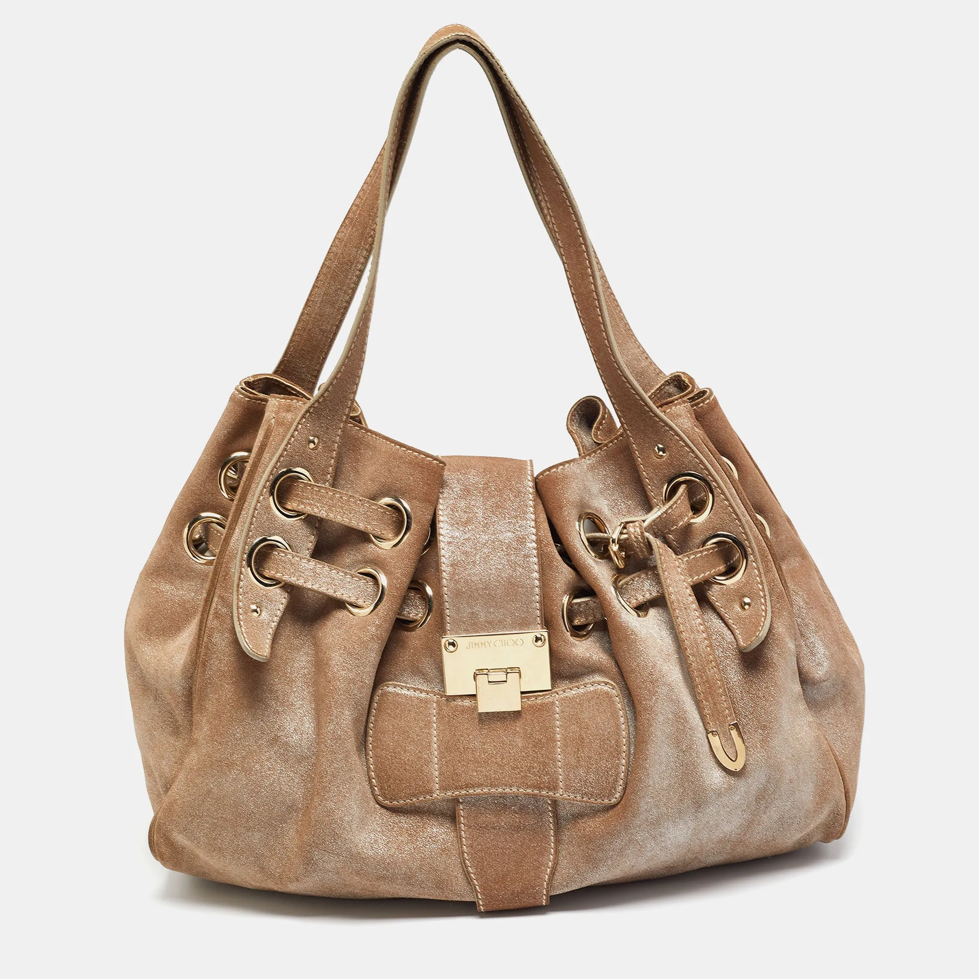 Dark Beige/Silver Shimmering Suede Ramona Tote