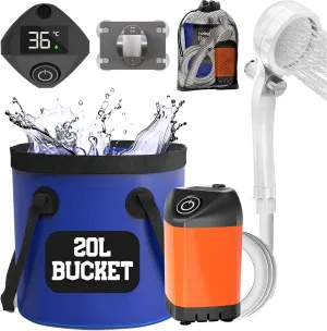 Elil Portable Camping Shower Pump with 3 Gallon Collapsible Bucket - Rechargeable Battery Camp Shower Electric Shower, Portable Shower for Camping Shower Tents (Shower Pump   5 Gal Bucket)