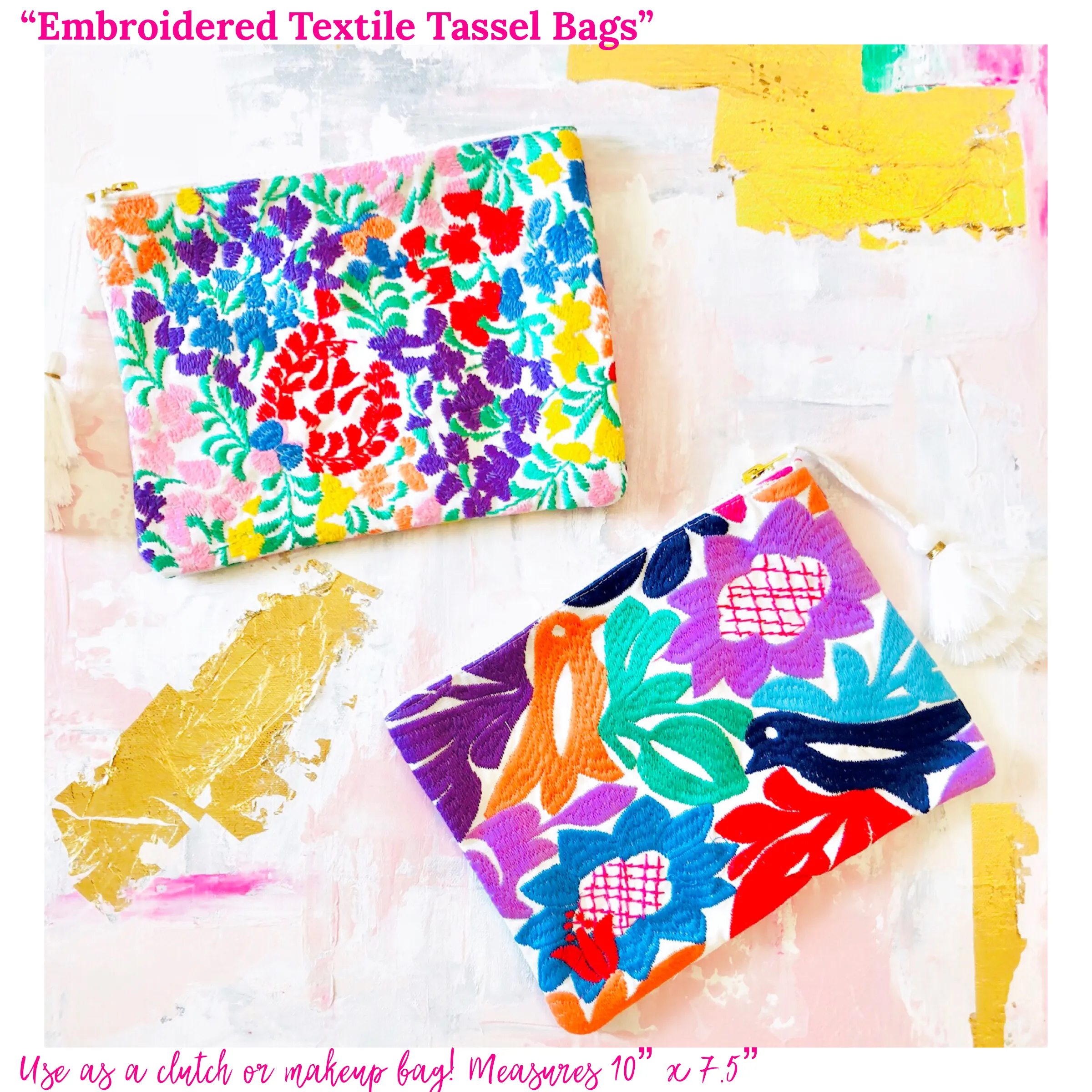 Embroidered Textile Tassel Bags