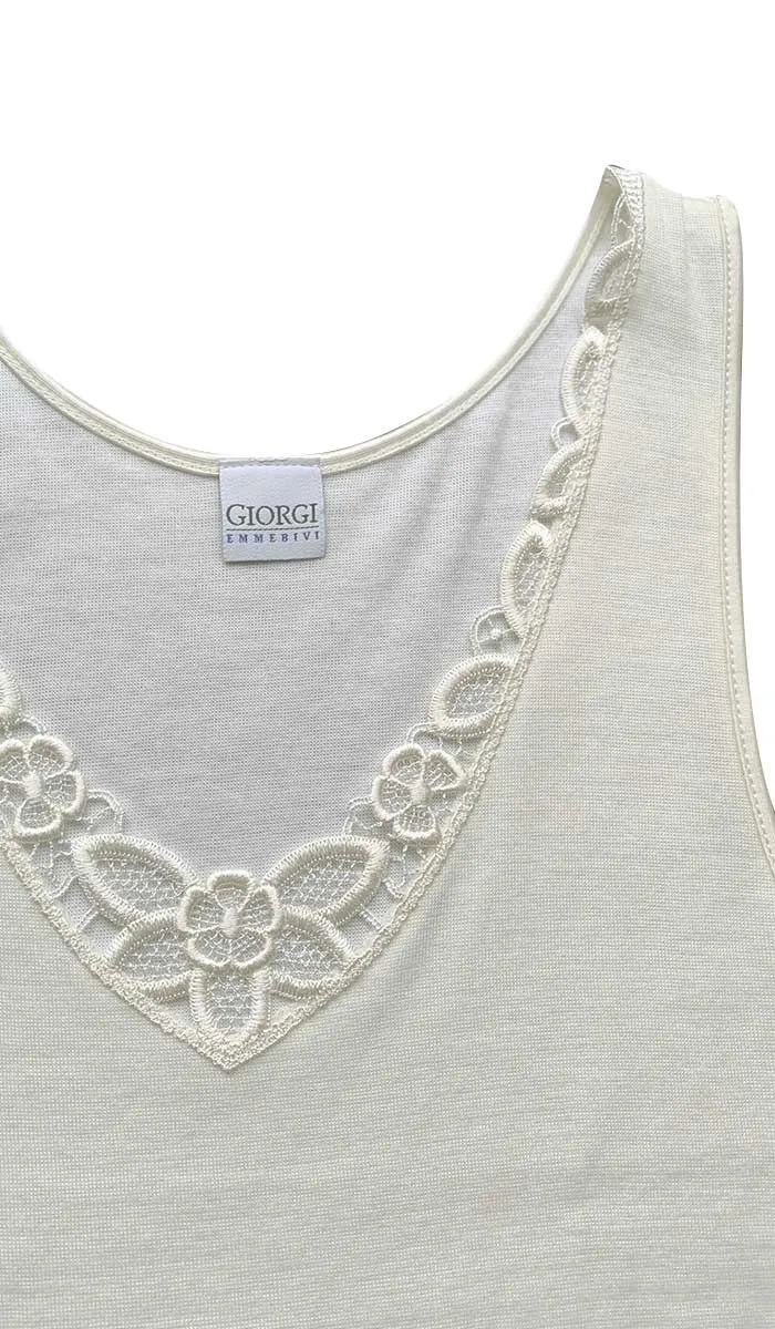 Emmebivi 40% Cotton 16% Wool Singlet with Lace in Ivory 26522