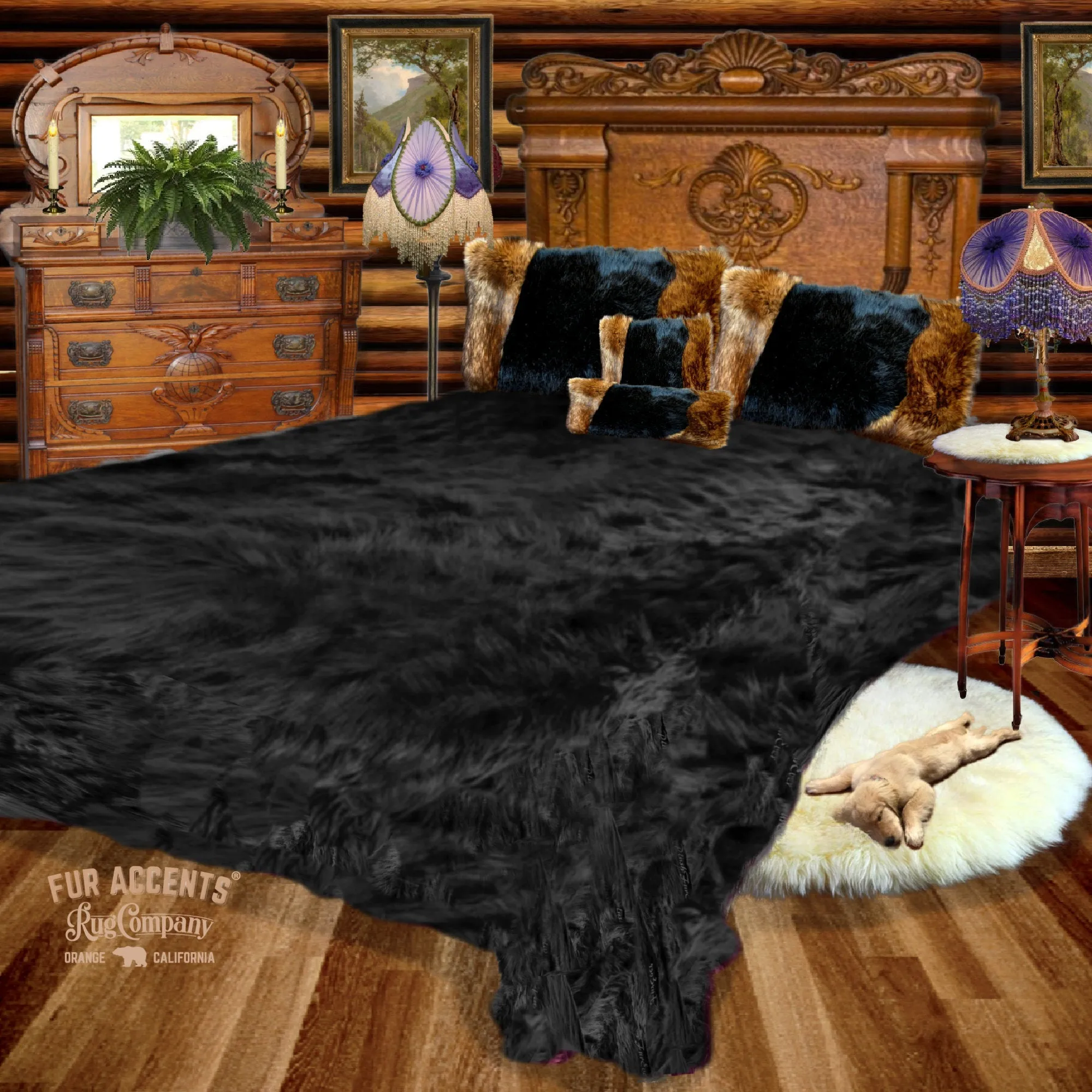 Faux Fur Bedspread, Chocolate Brown, Designer Throw Blanket, Bedding by Fur Accents USA, Matching Pillows, Shams, Throw Blankets Available