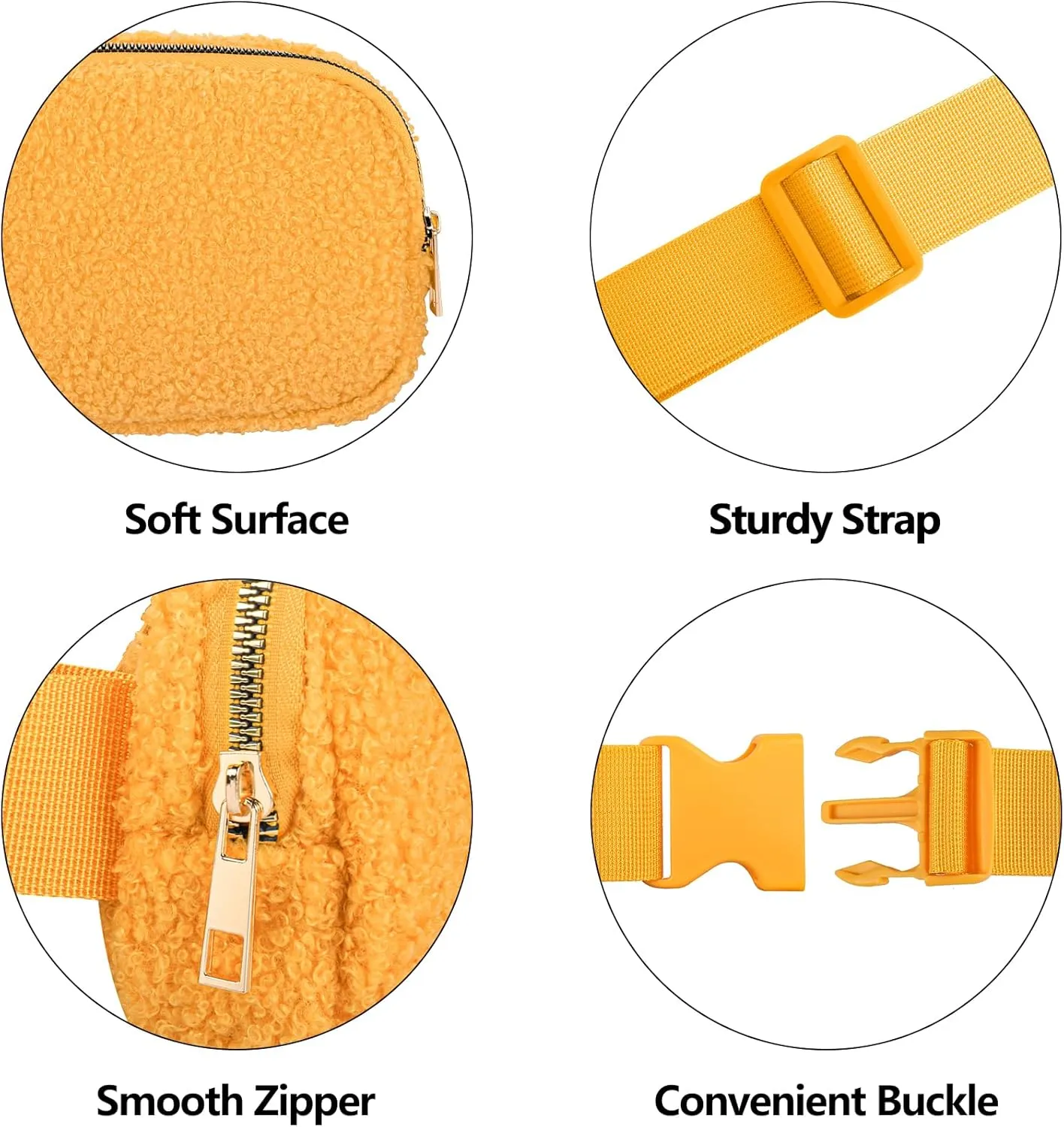 Fleece Fanny pack with Adjustable Strap for Women and Men Crossbody Bag Bum Bag, Waist Pack for Hiking Workout Sports Travel Yellow