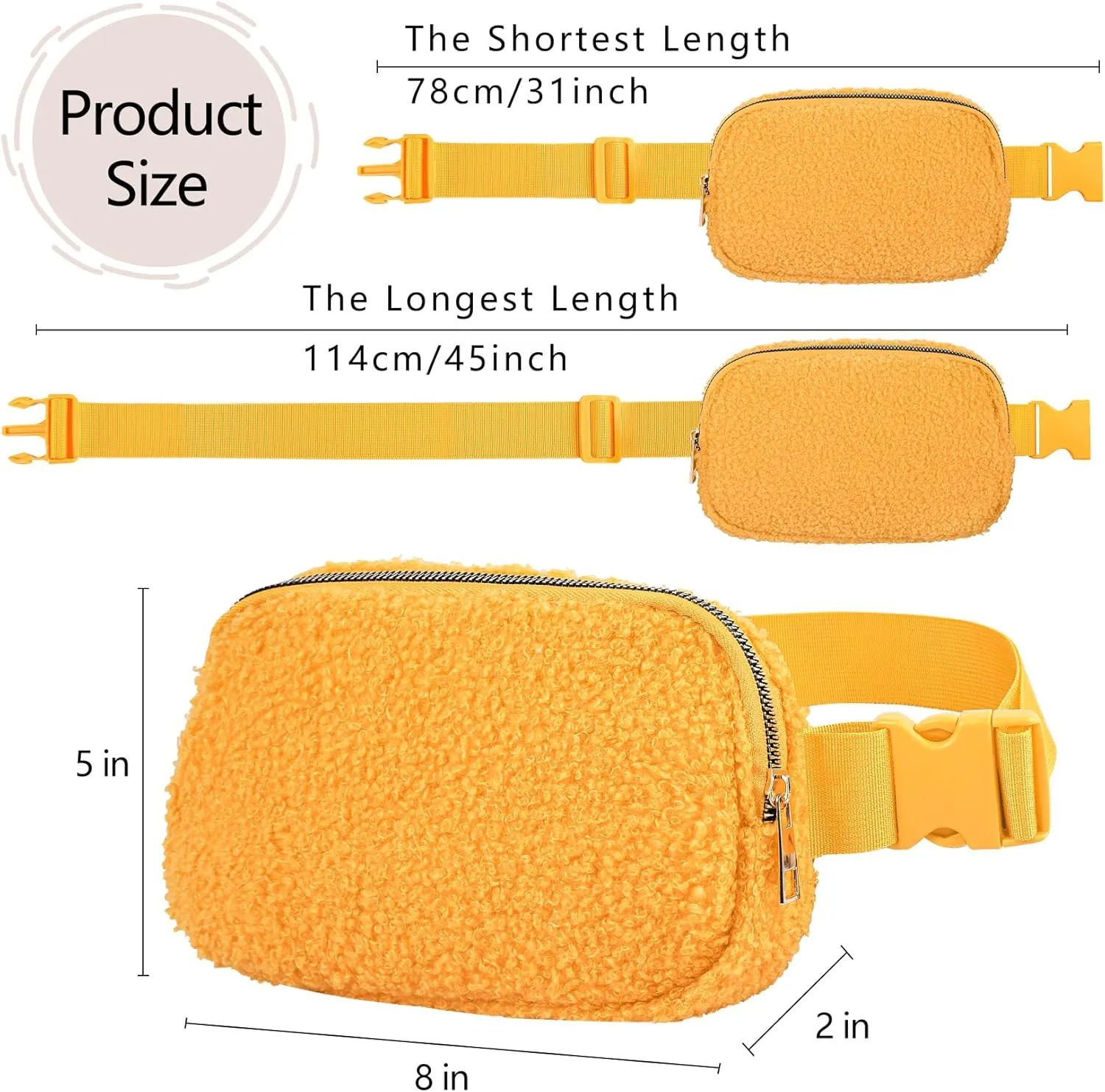 Fleece Fanny pack with Adjustable Strap for Women and Men Crossbody Bag Bum Bag, Waist Pack for Hiking Workout Sports Travel Yellow