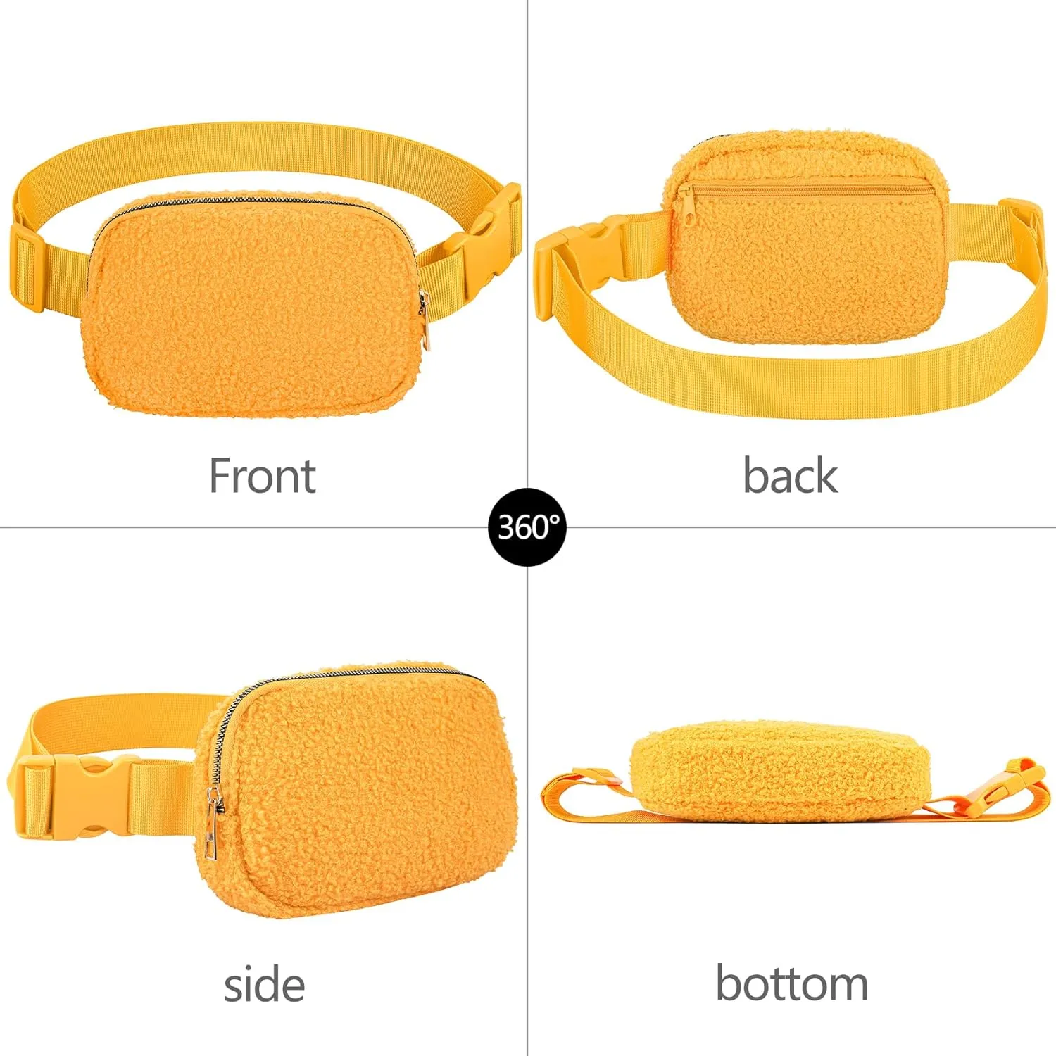 Fleece Fanny pack with Adjustable Strap for Women and Men Crossbody Bag Bum Bag, Waist Pack for Hiking Workout Sports Travel Yellow