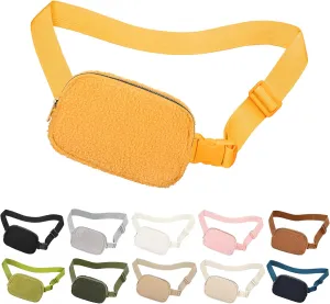 Fleece Fanny pack with Adjustable Strap for Women and Men Crossbody Bag Bum Bag, Waist Pack for Hiking Workout Sports Travel Yellow