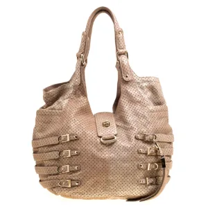 Gold Perforated Leather Bardia Buckle Shoulder Bag