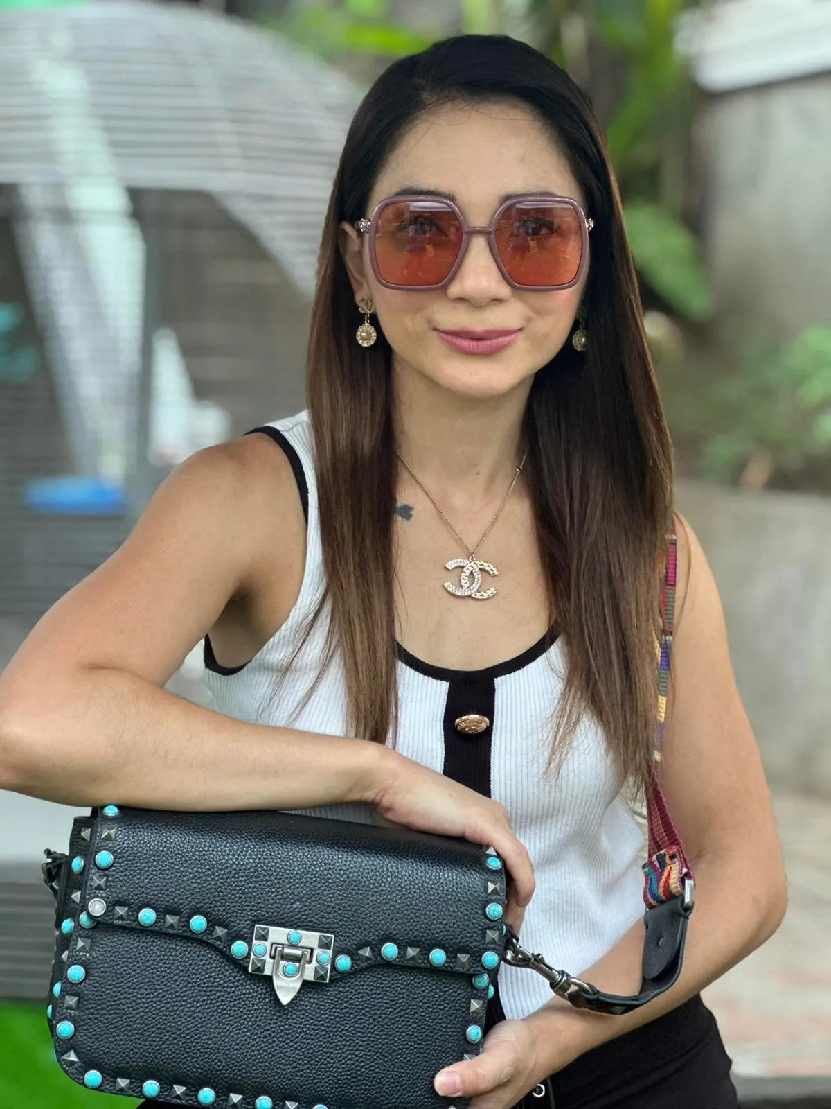 Guitar Rolling Rockstud Shoulder Bag