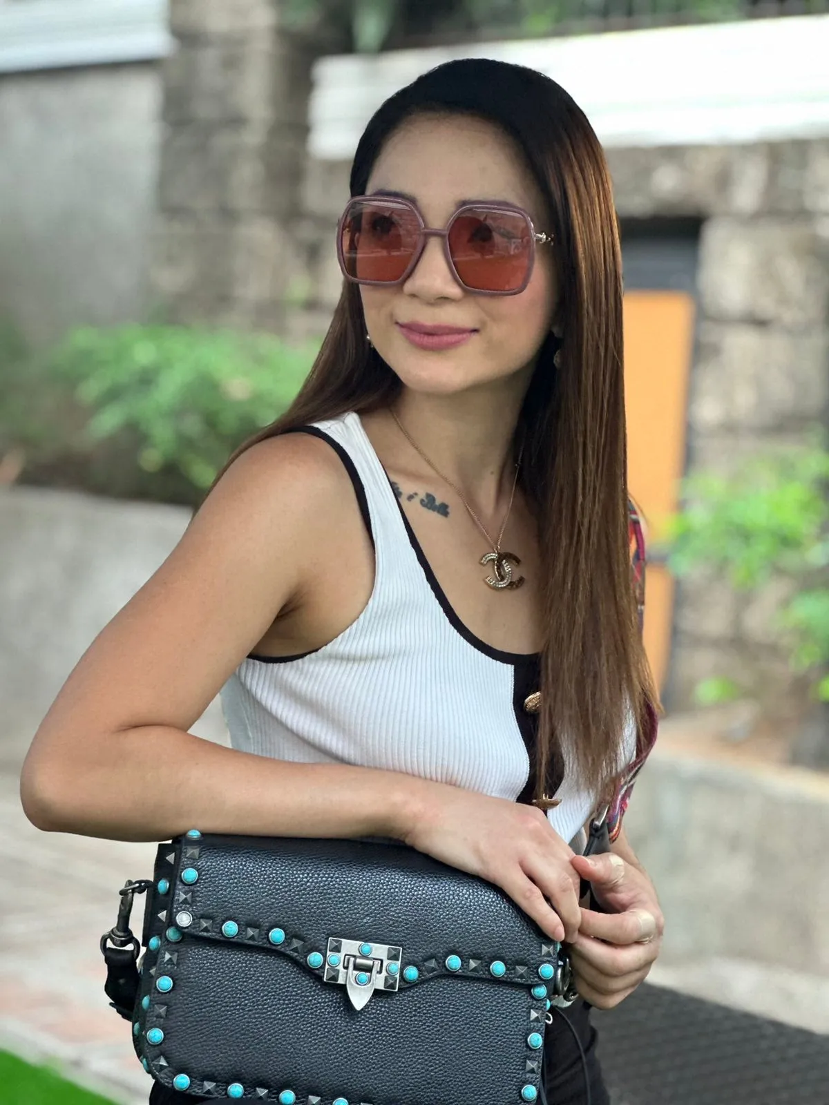 Guitar Rolling Rockstud Shoulder Bag
