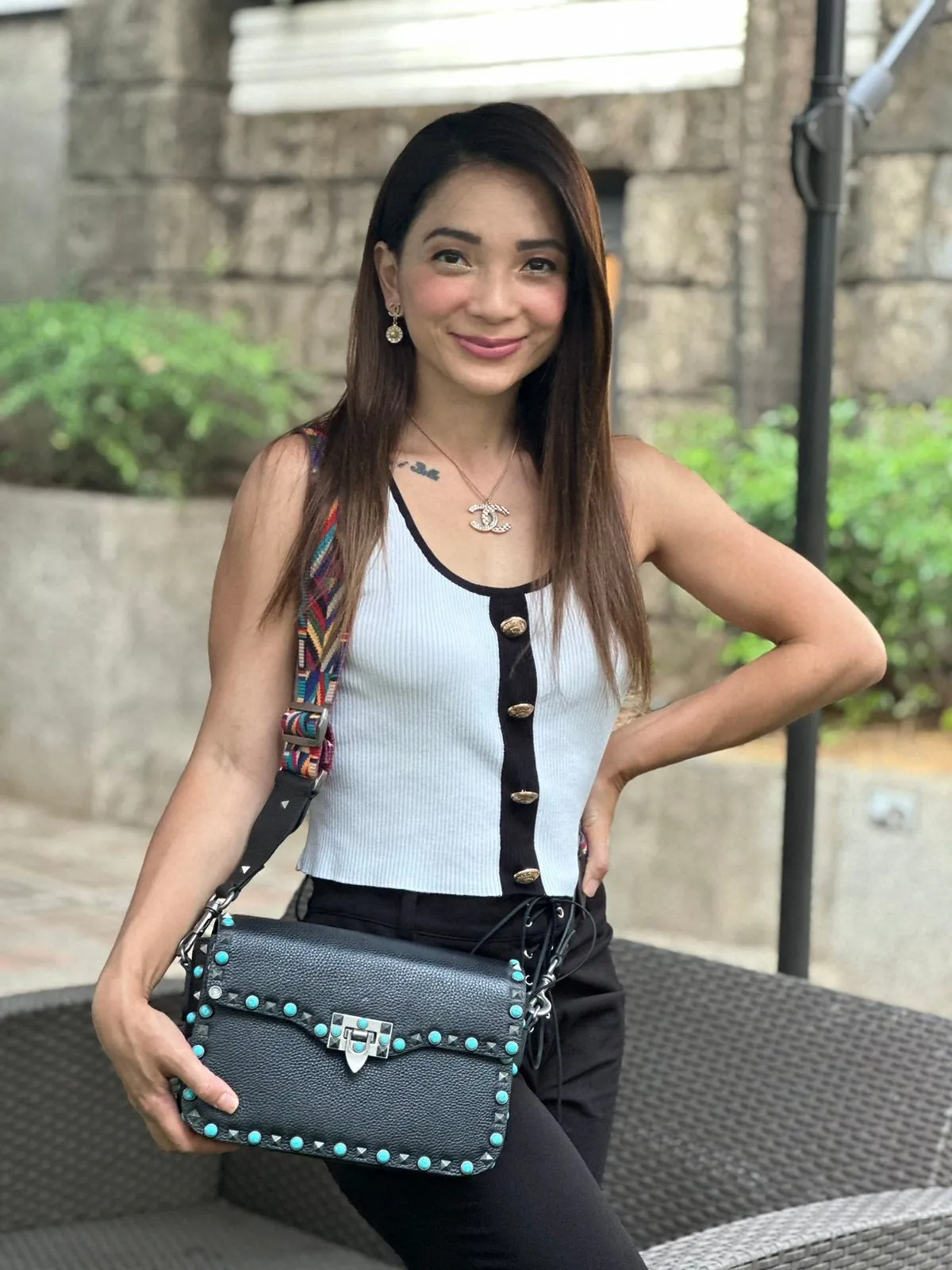 Guitar Rolling Rockstud Shoulder Bag