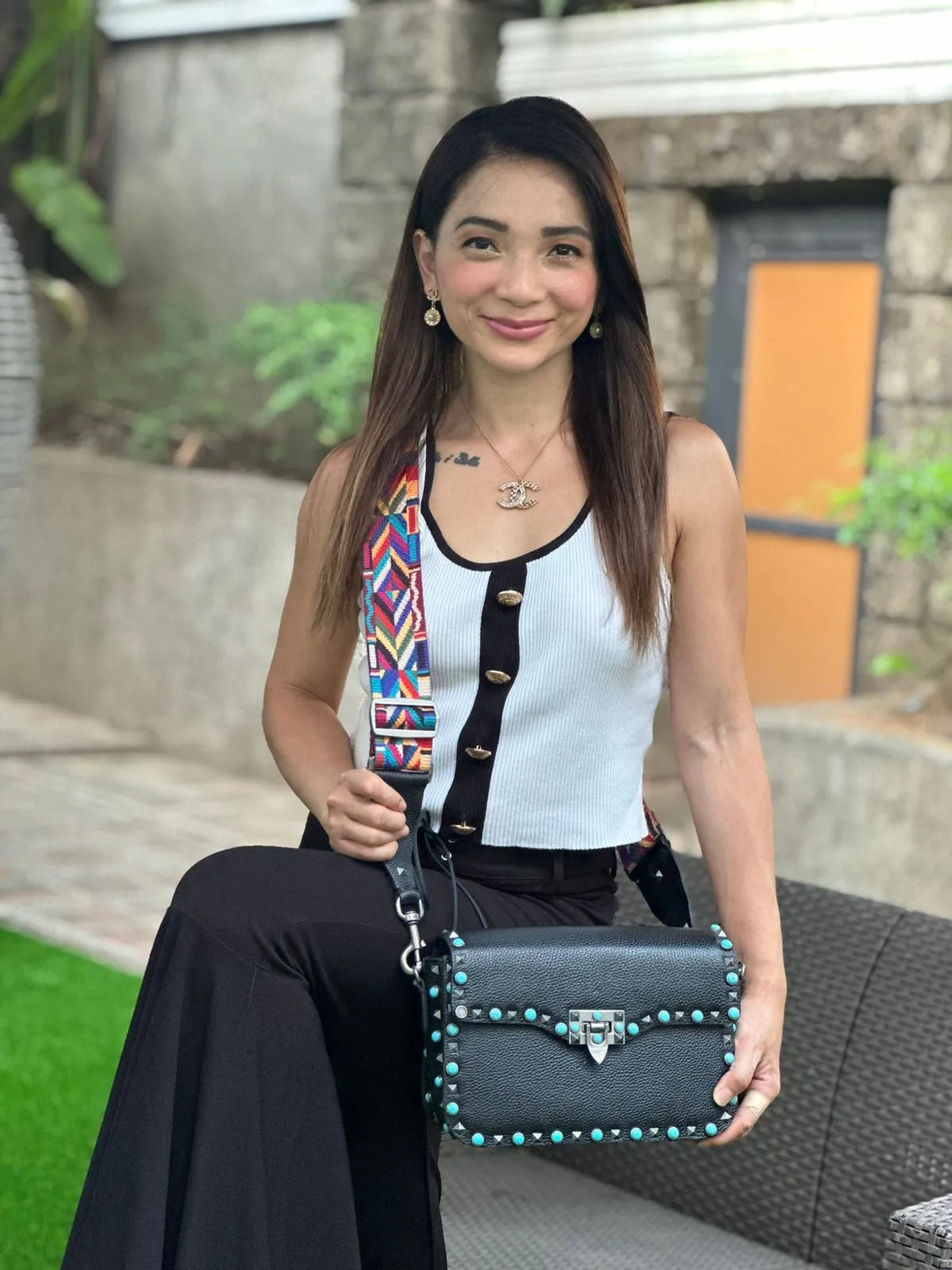 Guitar Rolling Rockstud Shoulder Bag