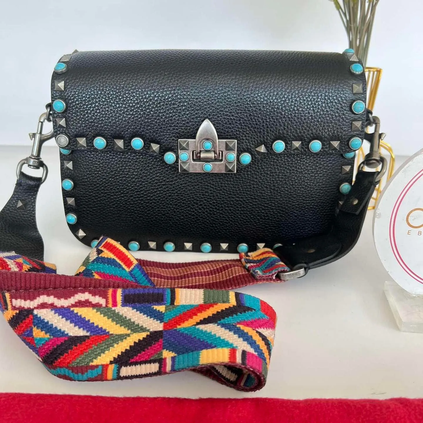 Guitar Rolling Rockstud Shoulder Bag