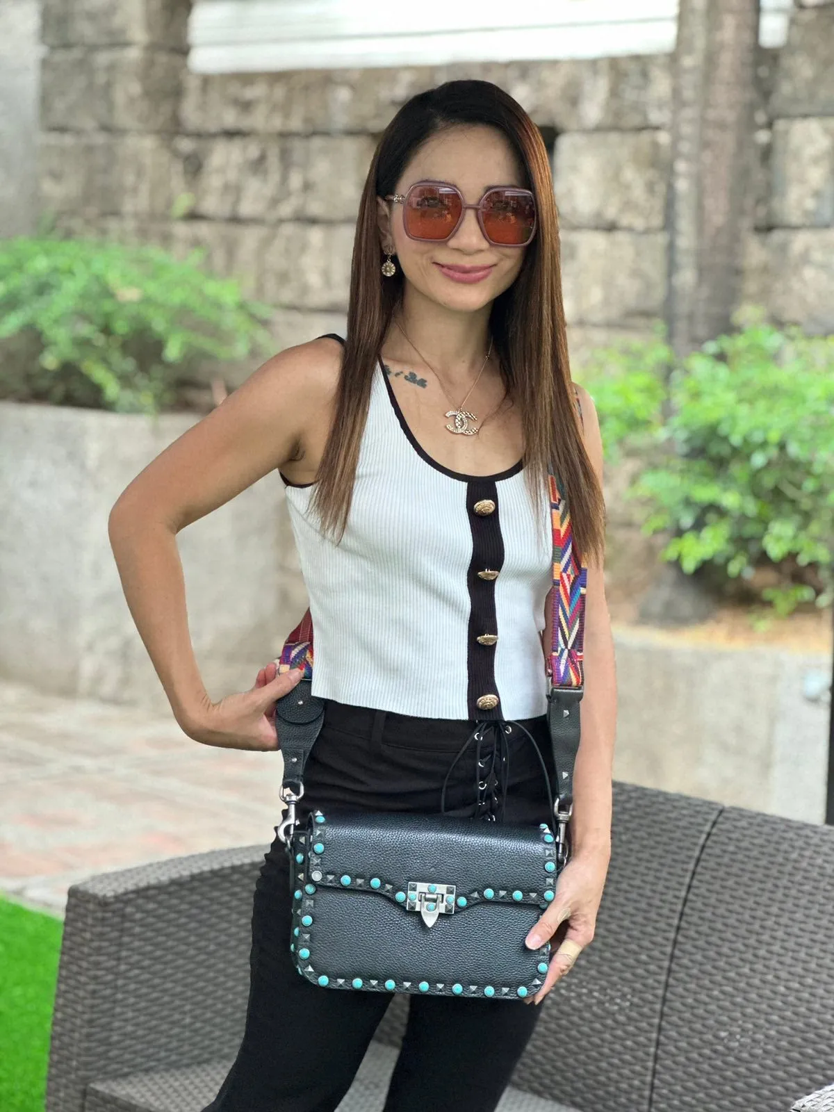 Guitar Rolling Rockstud Shoulder Bag
