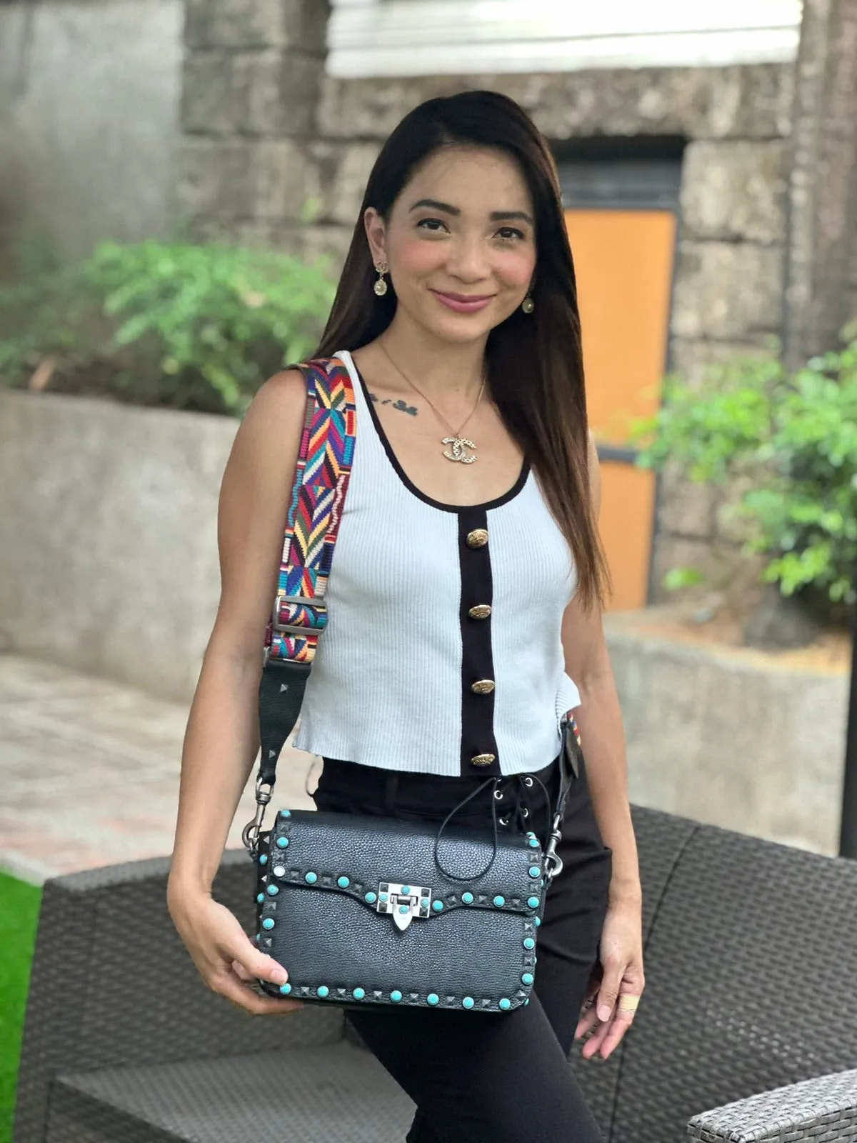 Guitar Rolling Rockstud Shoulder Bag
