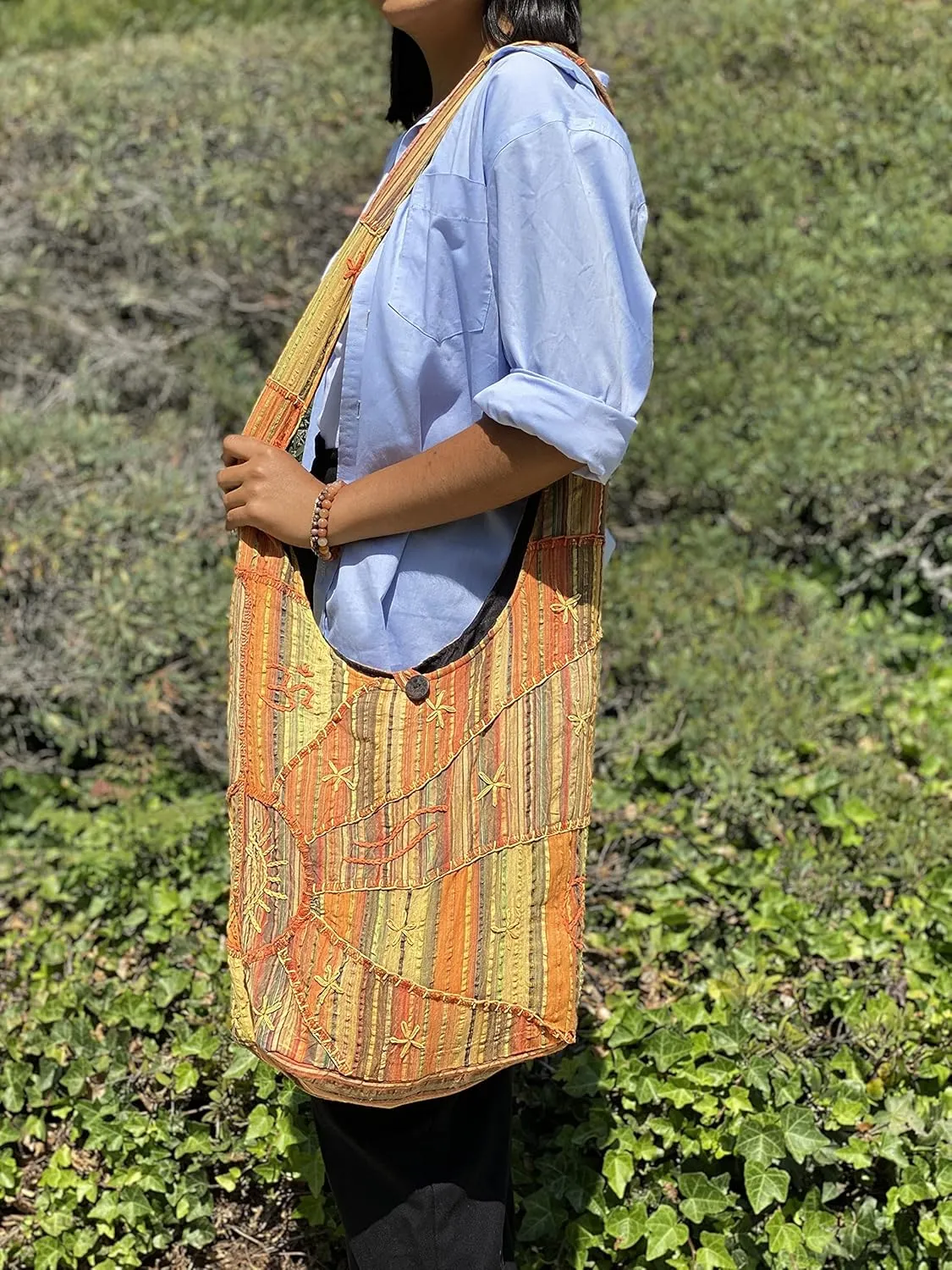 Hand Embroidered Peace and Sunrise Boho Crossbody Hippie Handbag - Unique, Ethical, and Vibrant for the Free-Spirited Soul