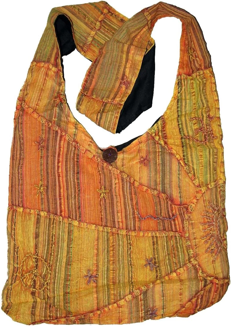 Hand Embroidered Peace and Sunrise Boho Crossbody Hippie Handbag - Unique, Ethical, and Vibrant for the Free-Spirited Soul