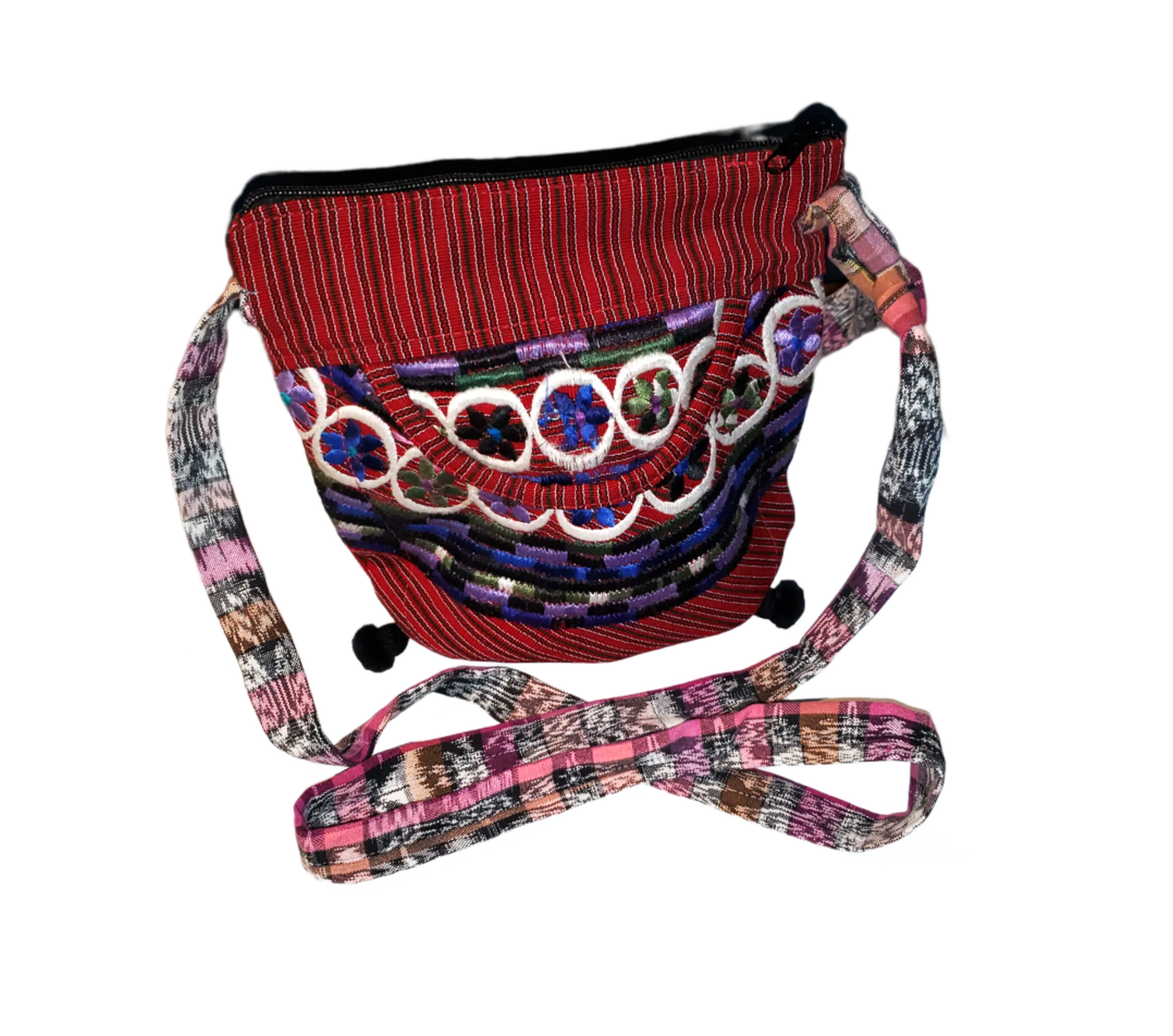 Handmade Colorful Red Guatemalan Embroidered Crossbody Bag