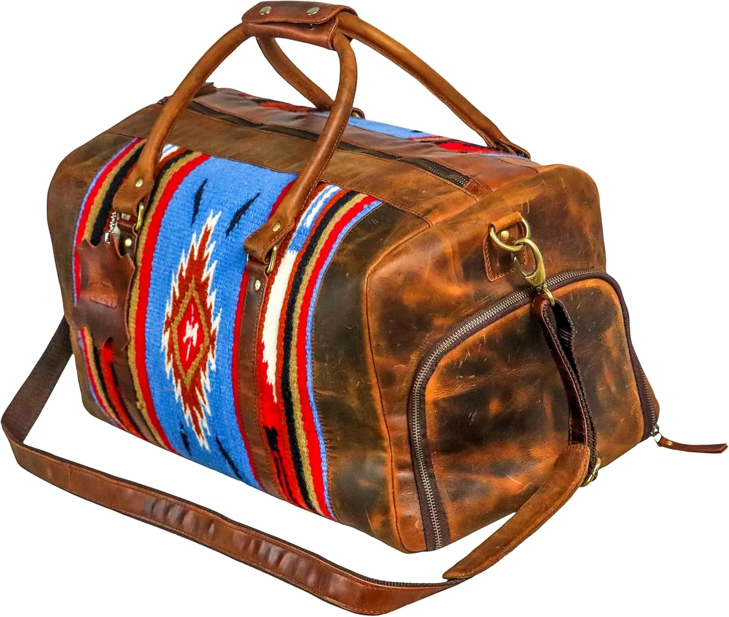 Handmade Premium Duffle Bag leather heavy duty Gym Sports Airplane Overnight Luggage Carry On Unisex Travel woven Rug Bag Wollen Hand Bag Gift for His/Her (RUG DUFFLE BAG MODULE_02)