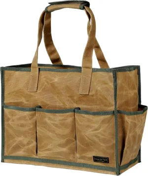 Heavy-Duty 16oz Waxed Canvas Tool Tote Bag - Water-Resistant Wide Mouth Organizer with Reinforced Handle | Large Capacity Tool Storage for Wrenches (16.5" x 12.5" x 6.5", Khaki)