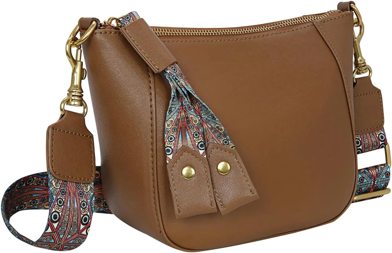 HESHE Leather Crossbody Bags for Women Soft Hobo Purses Stylish Satchel Bags Boho Shoulder Handbags with Wide Strap