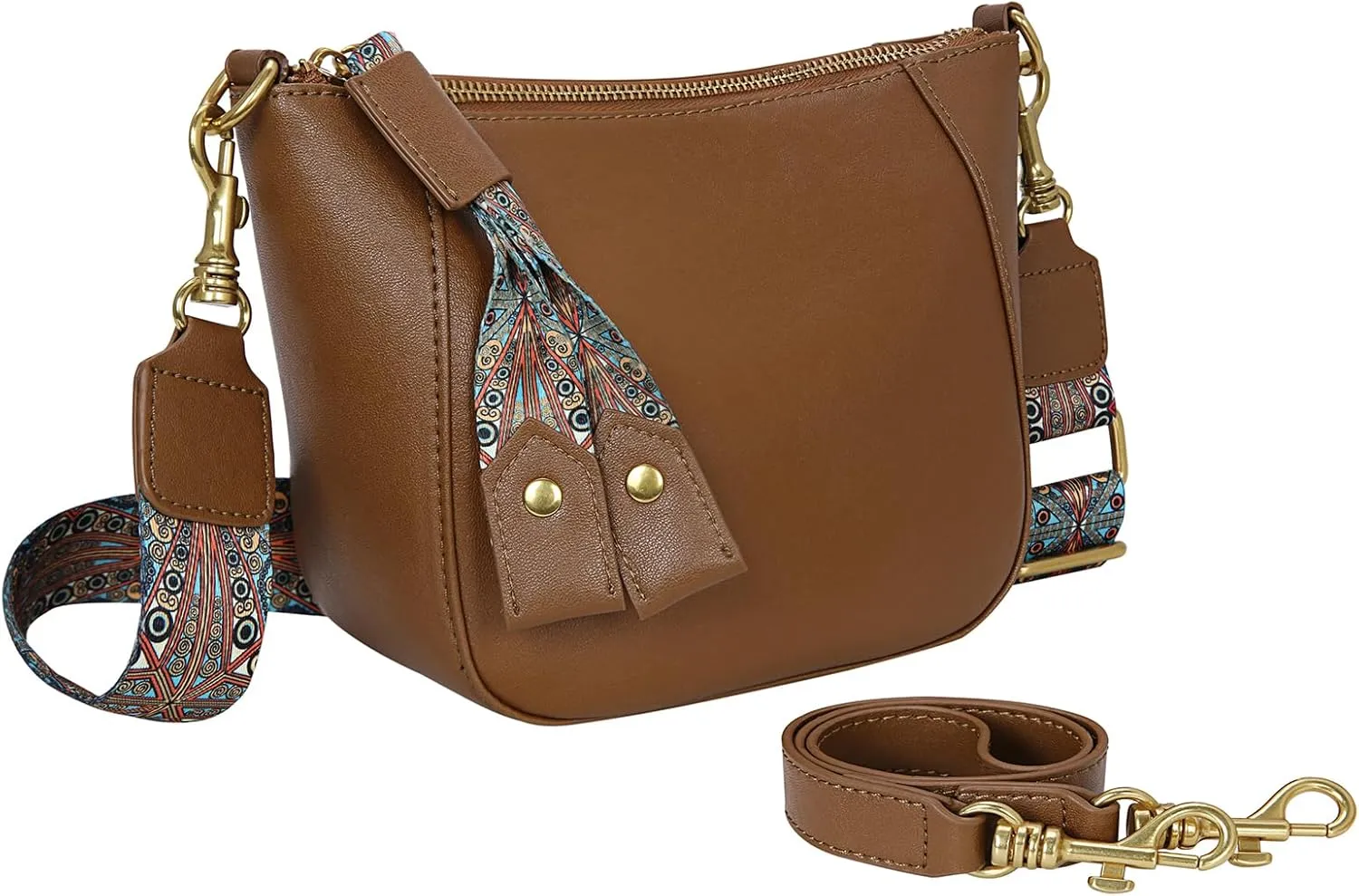 HESHE Leather Crossbody Bags for Women Soft Hobo Purses Stylish Satchel Bags Boho Shoulder Handbags with Wide Strap