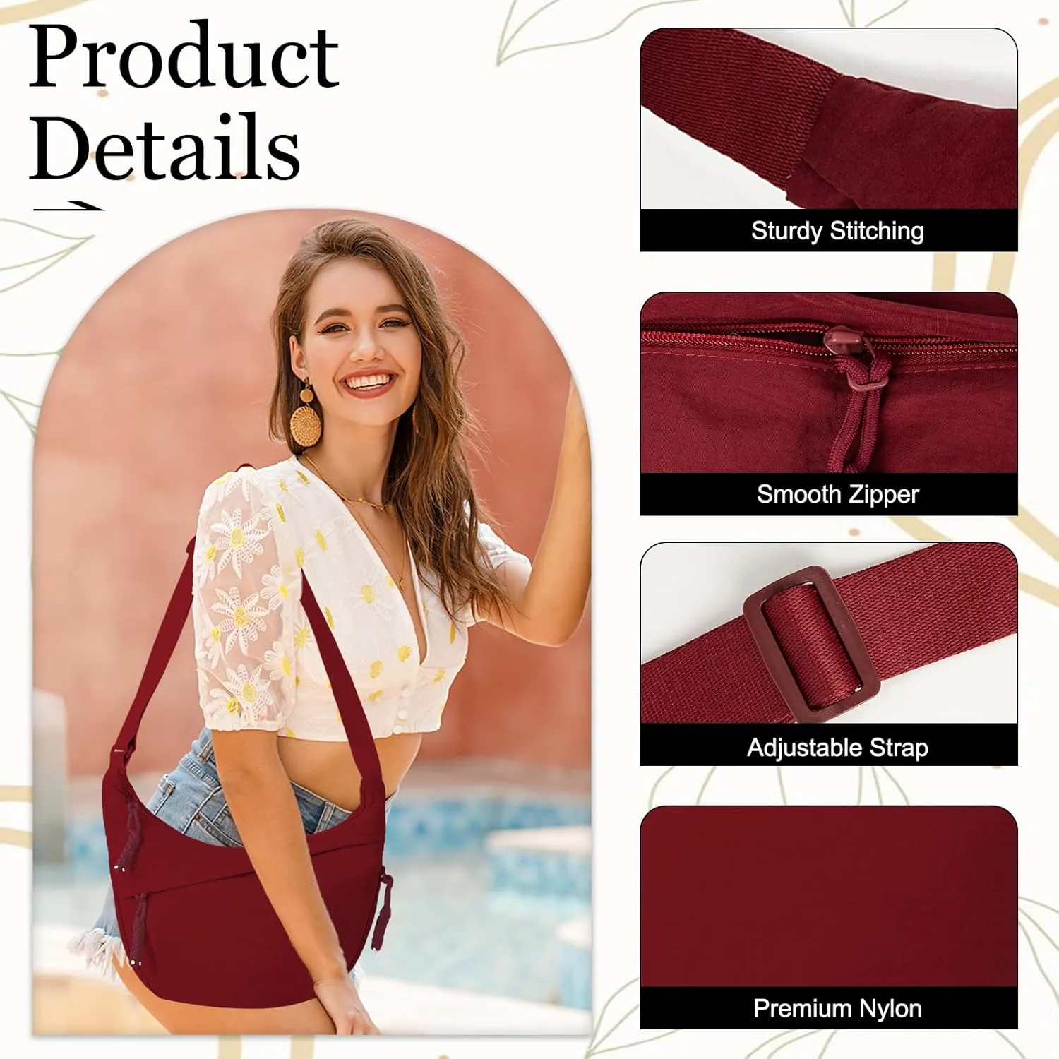 Hobo Bag for Women Men Crescent Crossbody Bag Small Shoulder Nylon Dumpling Bag with Adjustable Strap
