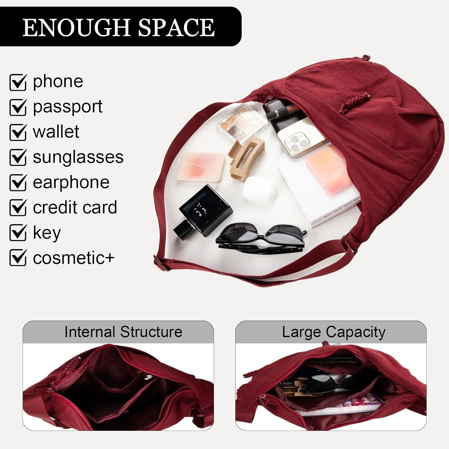 Hobo Bag for Women Men Crescent Crossbody Bag Small Shoulder Nylon Dumpling Bag with Adjustable Strap